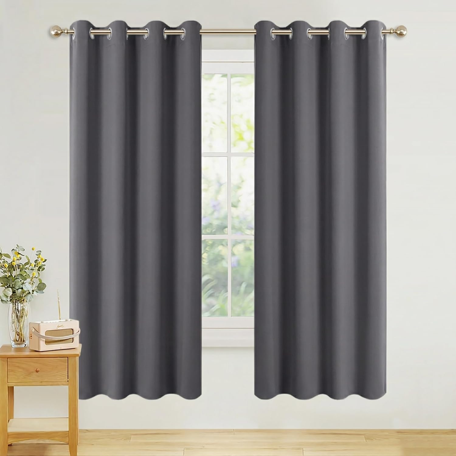 PONY DANCE Grey Blackout Curtains 72 Inch Drop for Living Room, Eyelet Thermal E...