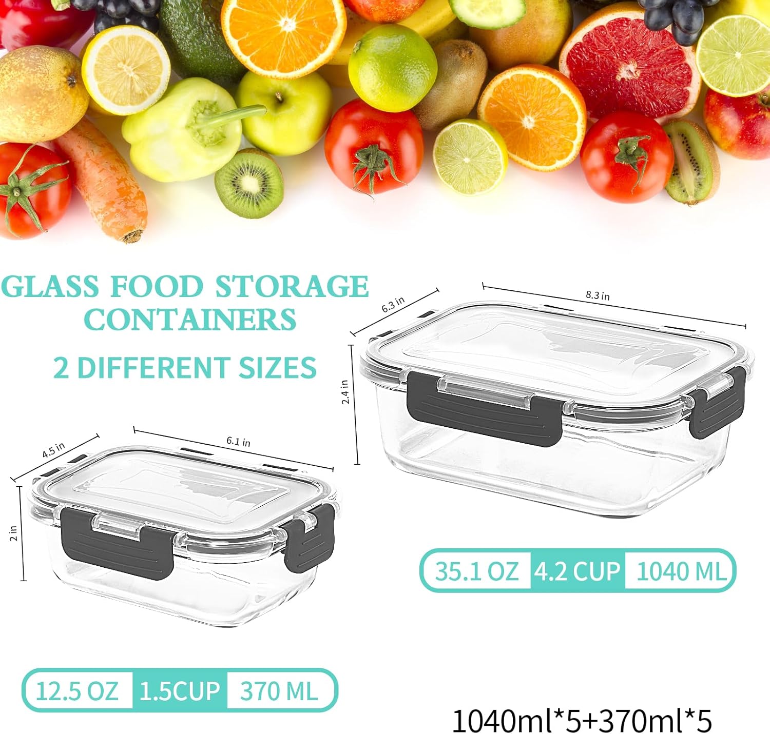 Skroam 10 Pack Glass Food Storage Containers with Lids, Glass Airtight Meal Prep...