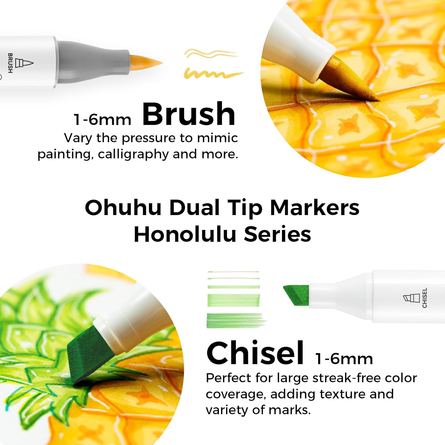 Ohuhu Alcohol Markers Brush and Chisel Tip: 48-Color Double Tipped Art Marker Se...