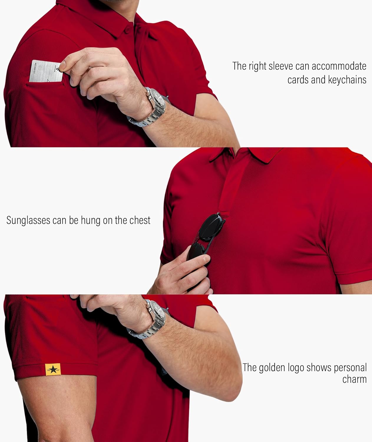 ZITY 5 Pack Mens Polo Shirts, Special Short Sleeve Sports Shirts, Innovative Moi...