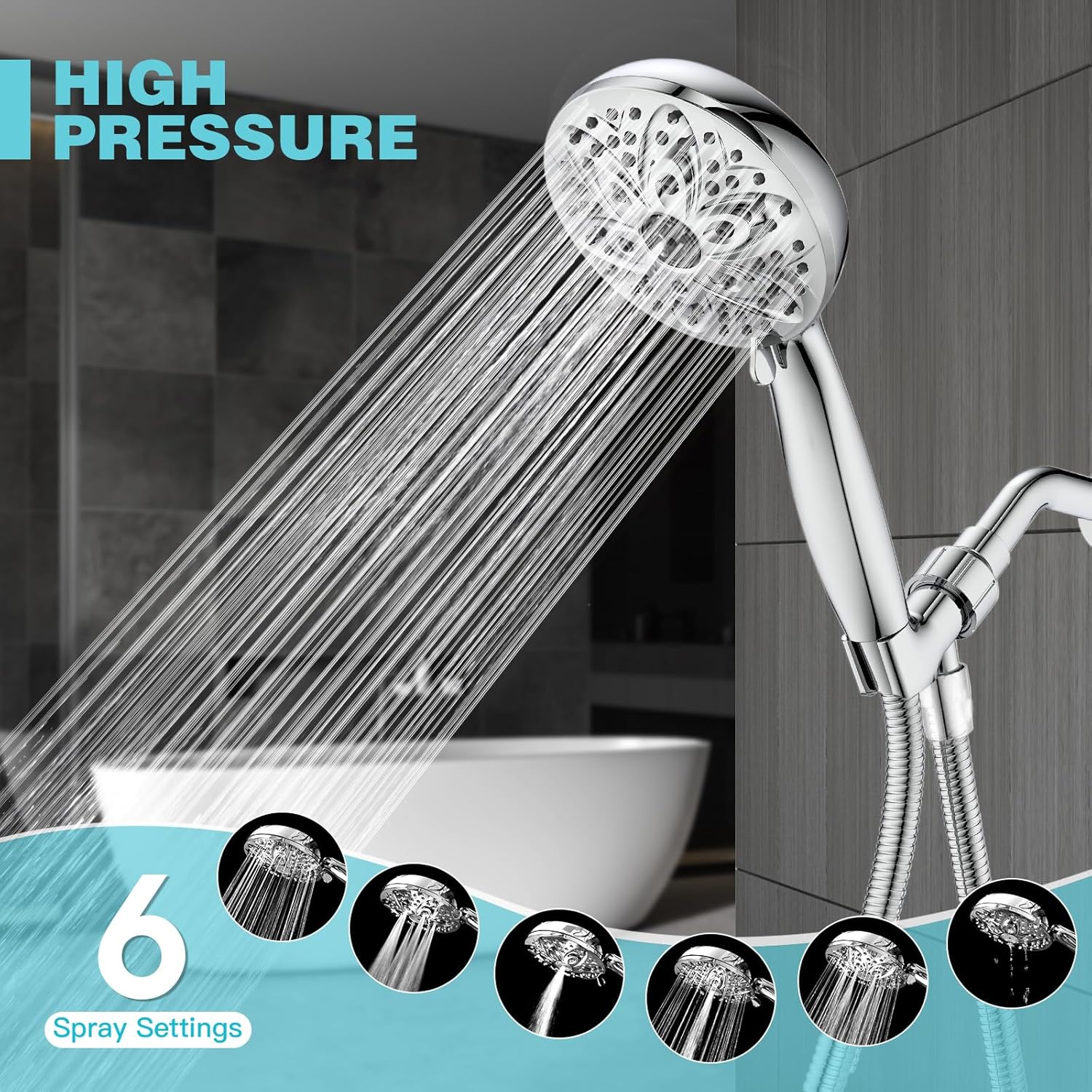 6-Setting Shower Head with Handheld, JDO High Pressure Hand held Shower Head, 4....