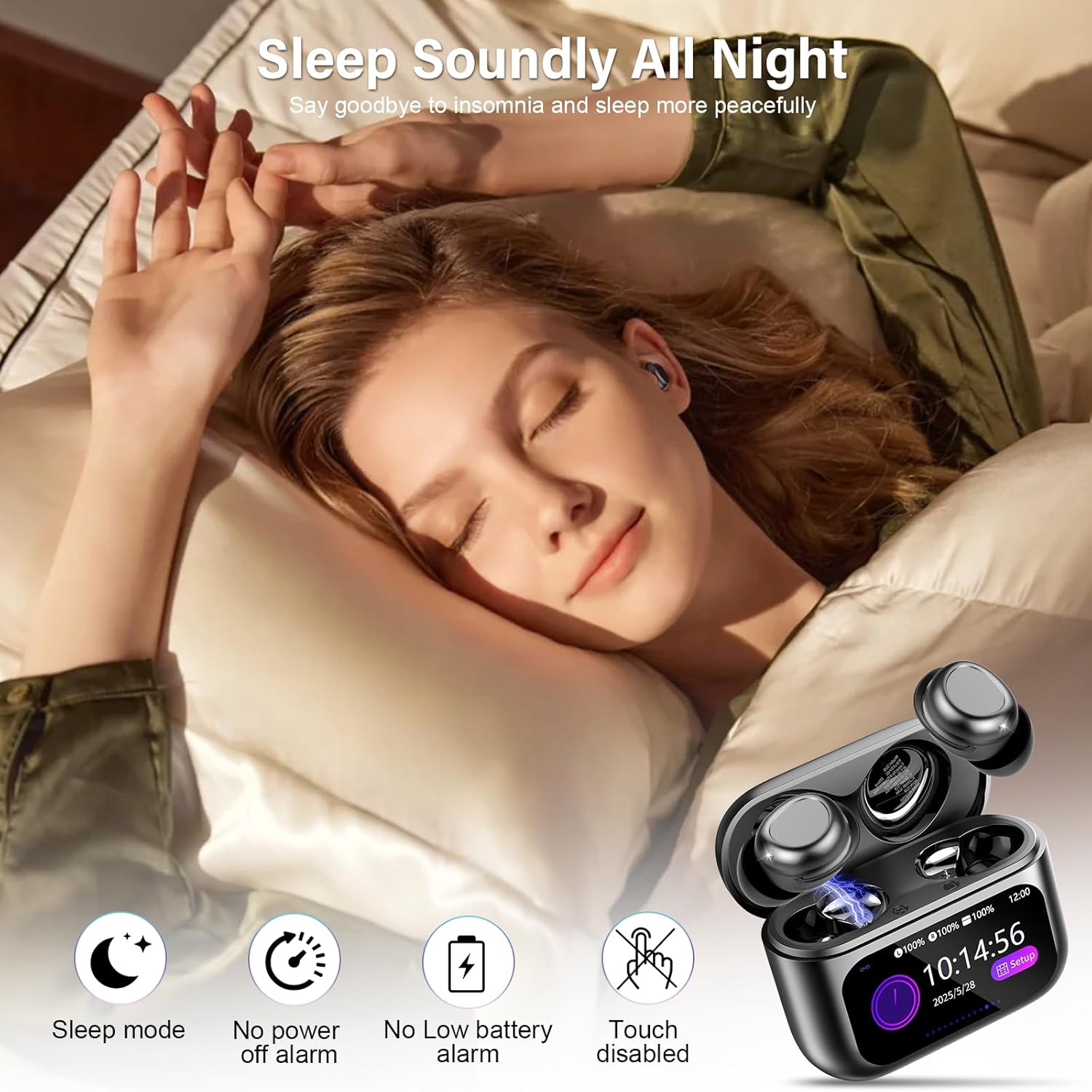 Wireless Sleep Earbuds with Smart Touch Screen, Bluetooth 5.4 Headphones In Ear...