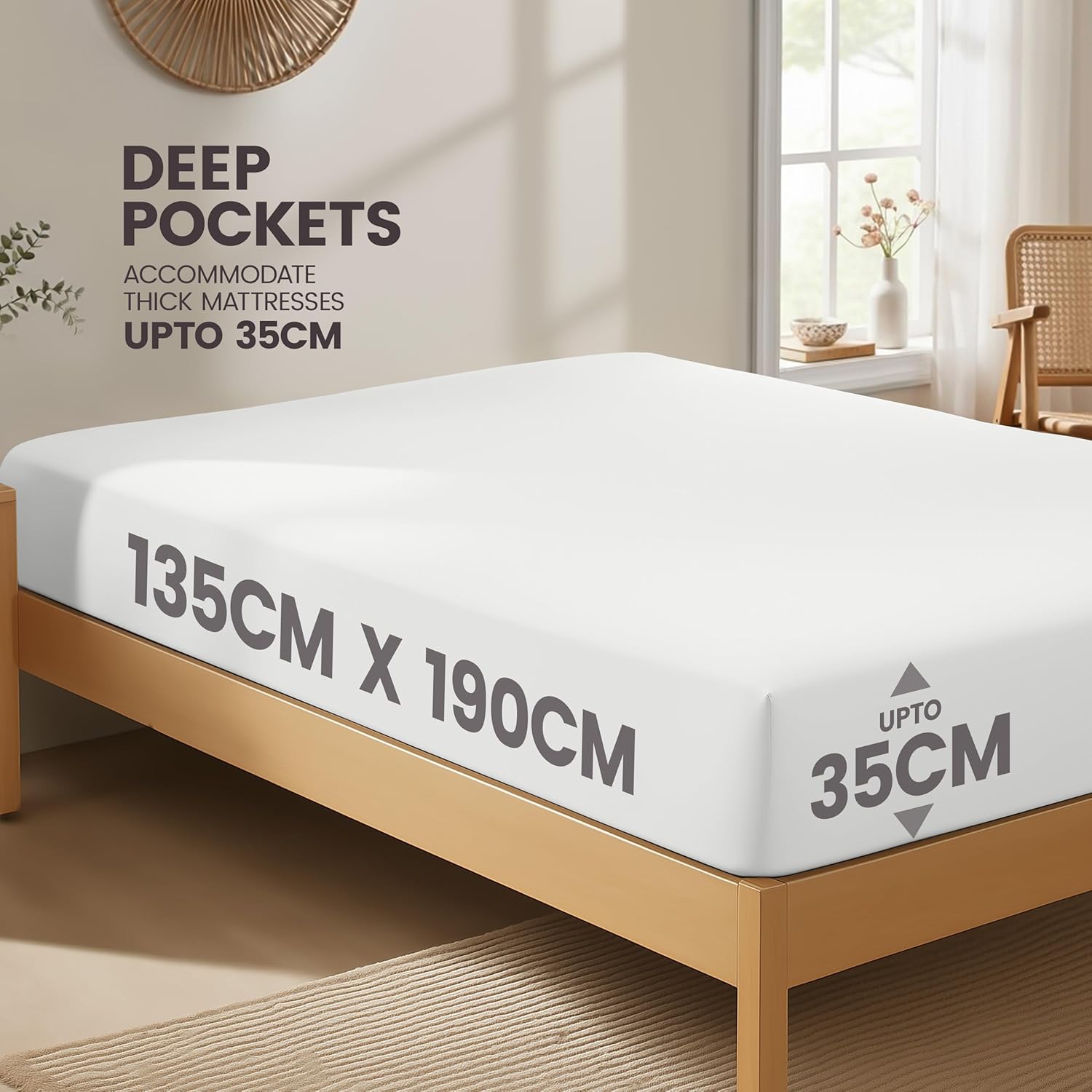 Utopia Bedding Fitted Sheet Double, White - Deep Pocket 14 inch (35 cm) - Easy C...