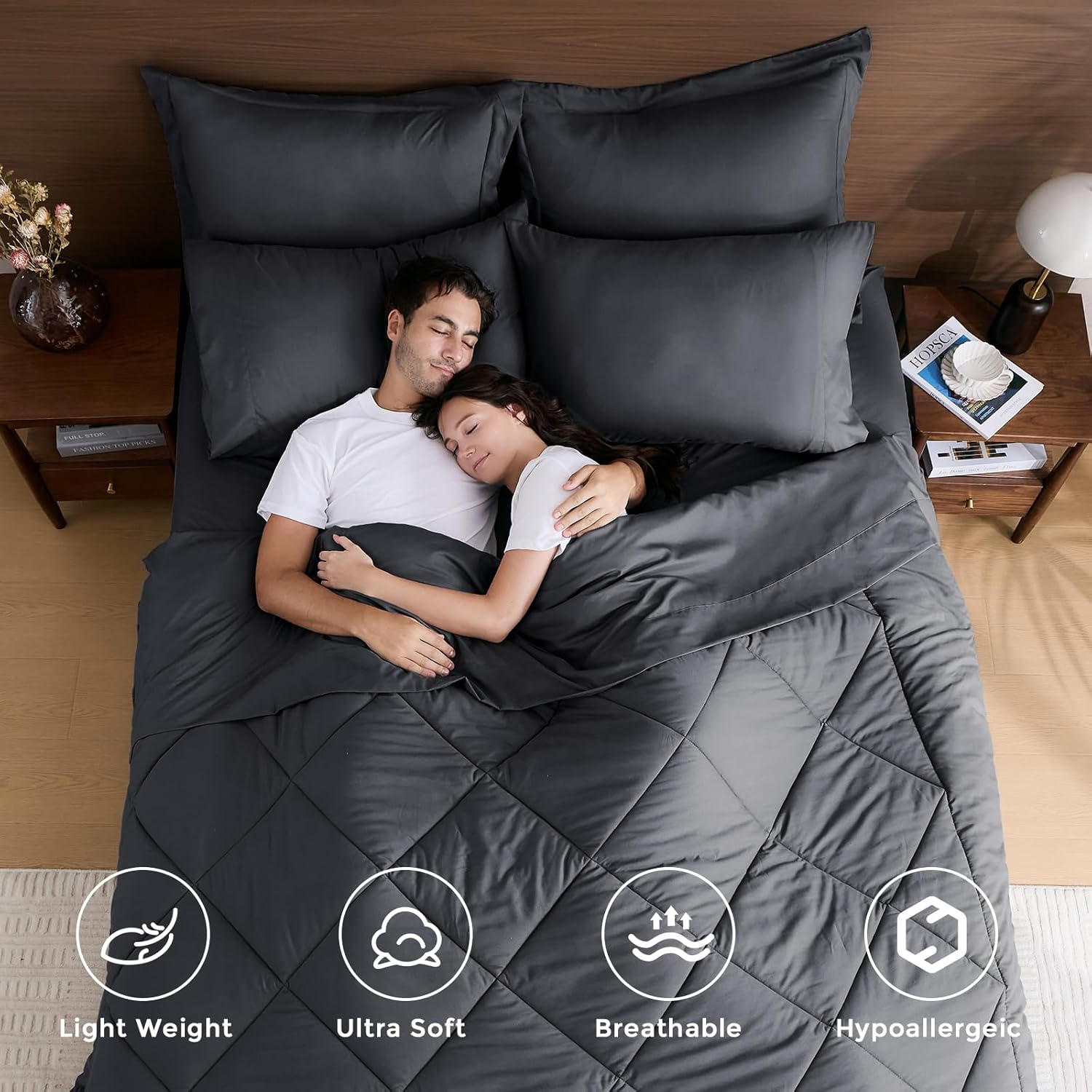 HEVUMYI 7 Pieces Queen Comforter Set, All Season Reversible Bed in a Bag, Ultra...
