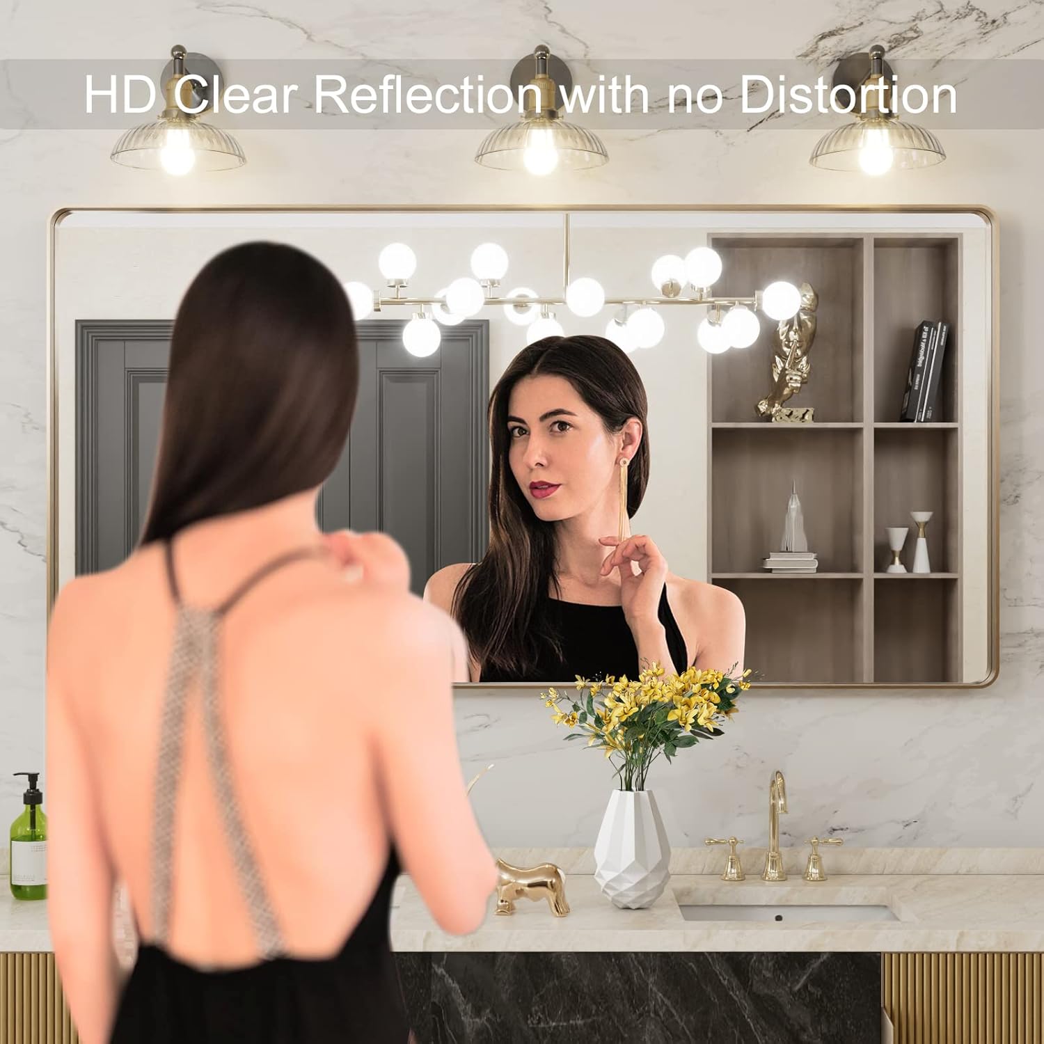 Premium LOAAO 60”X30” Gold Bathroom Mirror, Exquisite Rounded Rectangle Gold Fra...