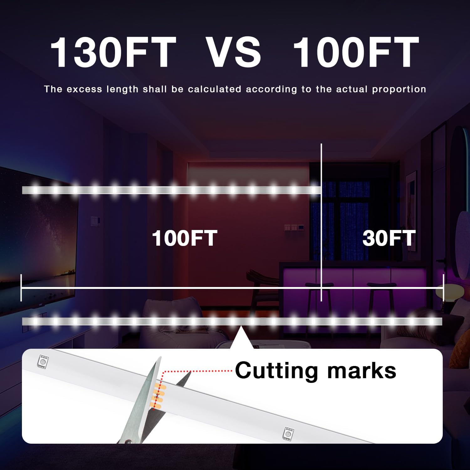 DAYBETTER LED Strip Lights 130ft Lights Strip for Bedroom, Desk, Indoor Room Bed...