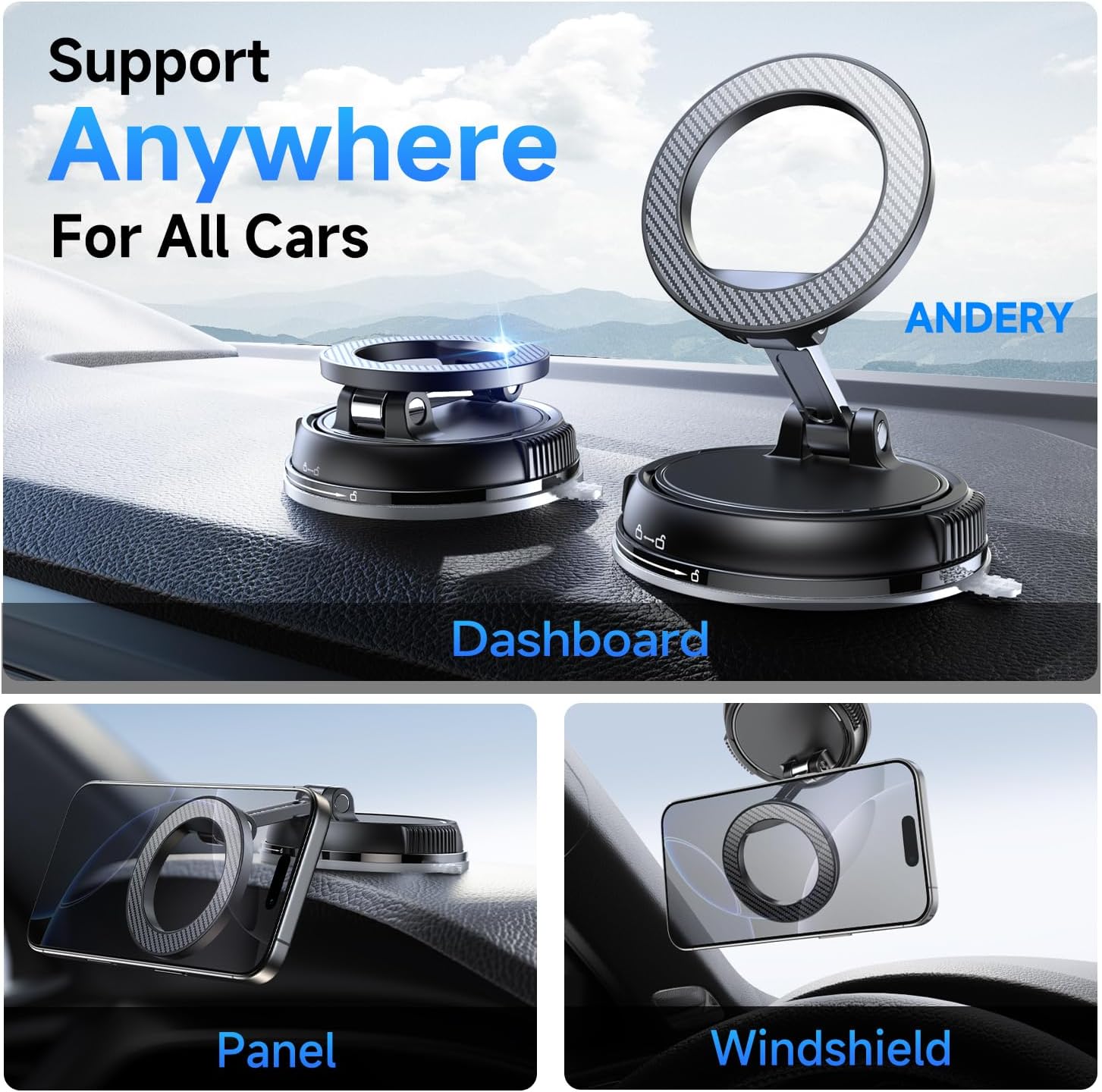 ANDERY Car Phone Holder for Magsafe [78+LBS Strongest Suction & 2400gf Magnetic]...