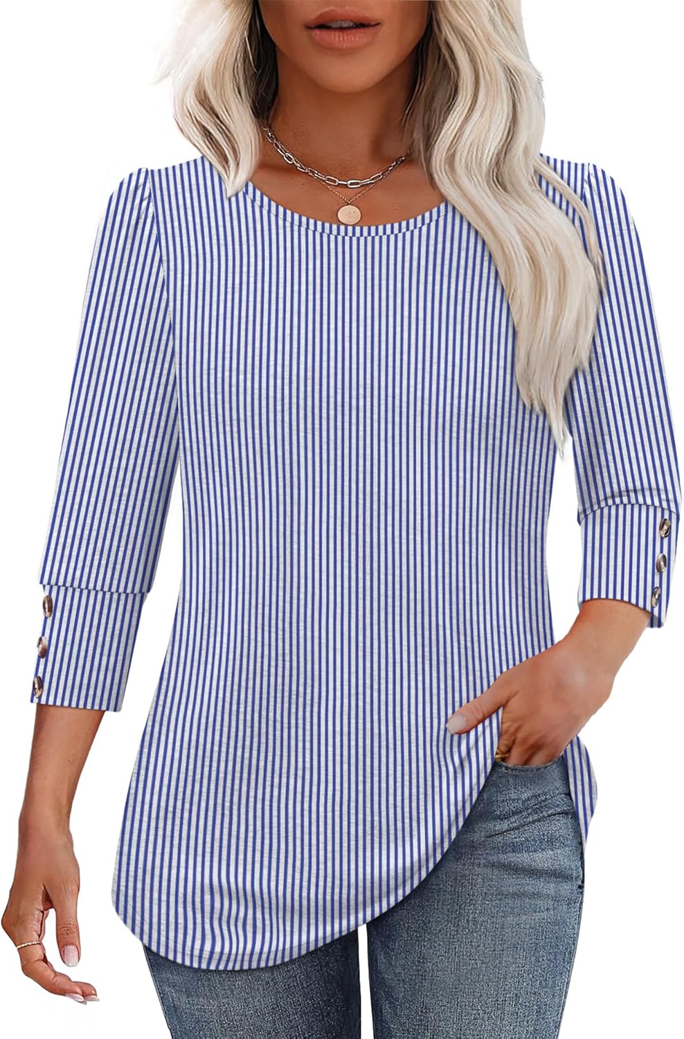 Unique OFEEFAN Womens Tops, Special 3/4 Sleeve Tops with Buttons, Innovative Dre...