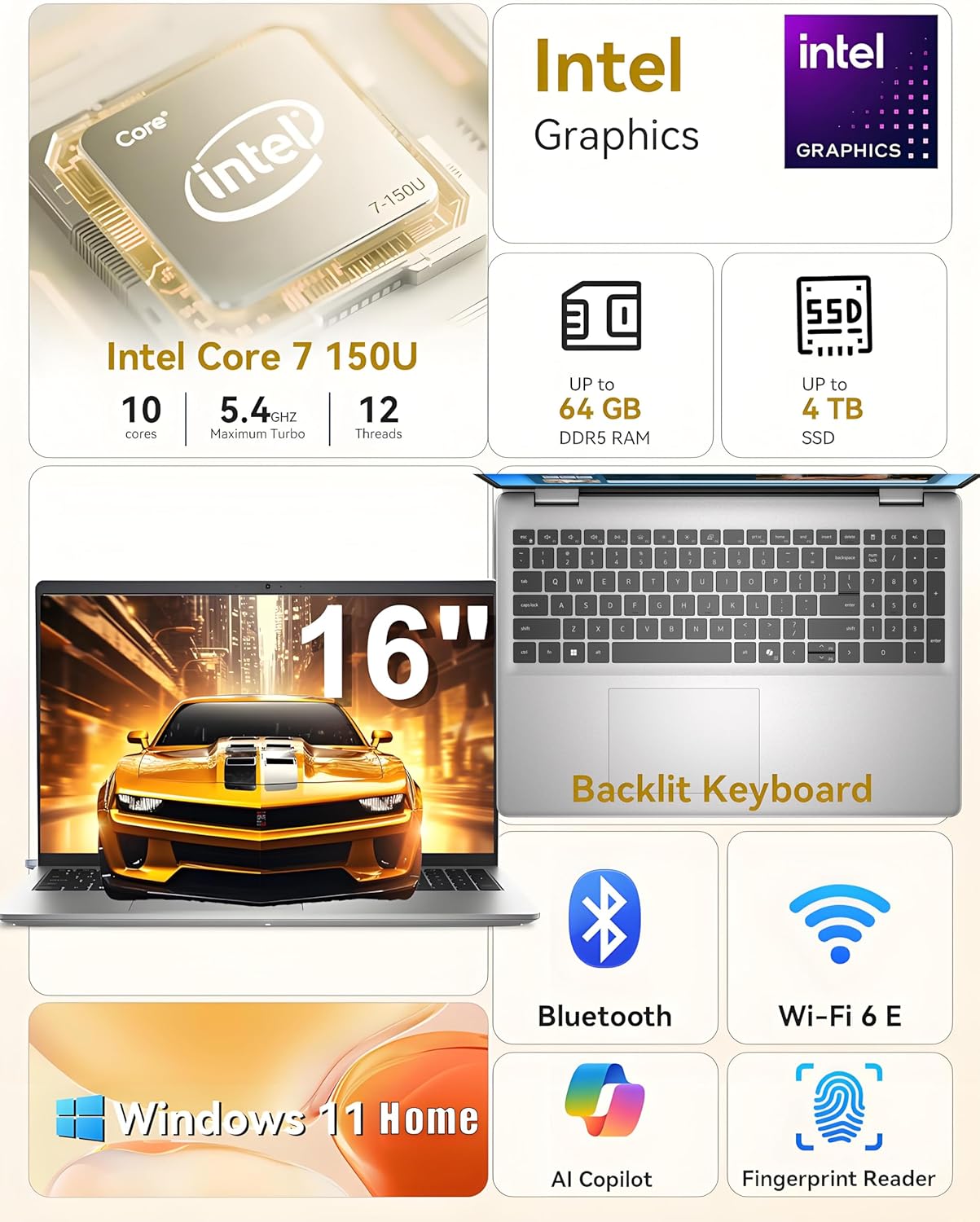 Dell 16 Touchscreen Laptop for Business & Home Student, Intel Core 7 150U Proces...