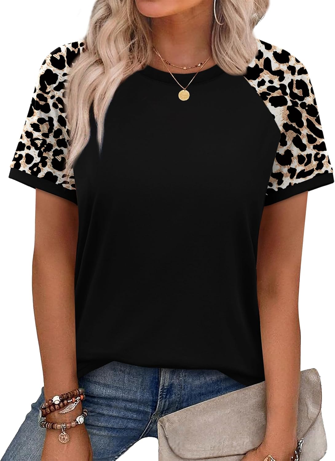 Chic WIHOLL Womens Summer Tops, Stylish Color Block Short Sleeve Shirts, Trendy...