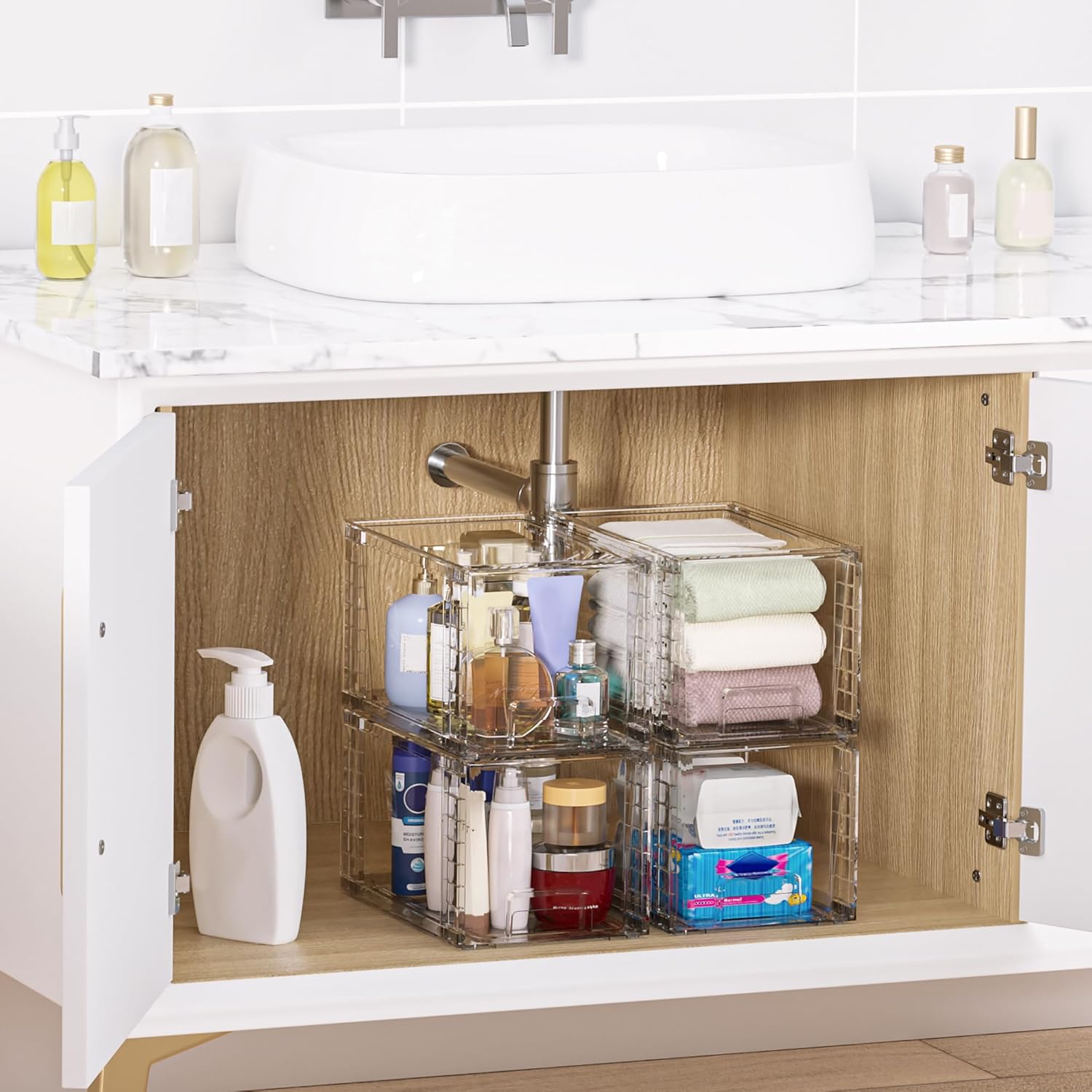 Vtopmart 4 Pack Large Stackable Storage Drawers,Easily Assemble Acrylic Bathroom...