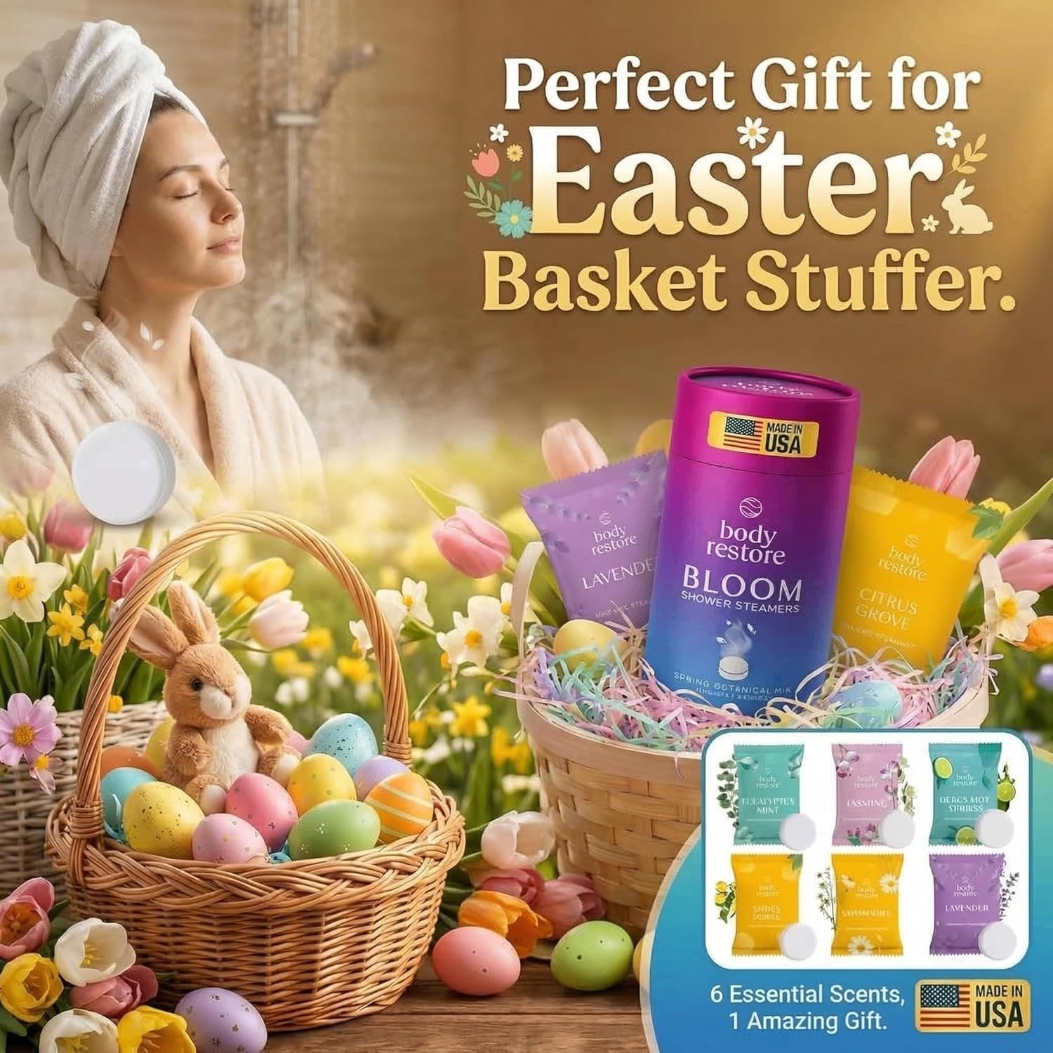 Body Restore Shower Steamers Aromatherapy 6 Pack – Easter Basket Stuffers, Easte...