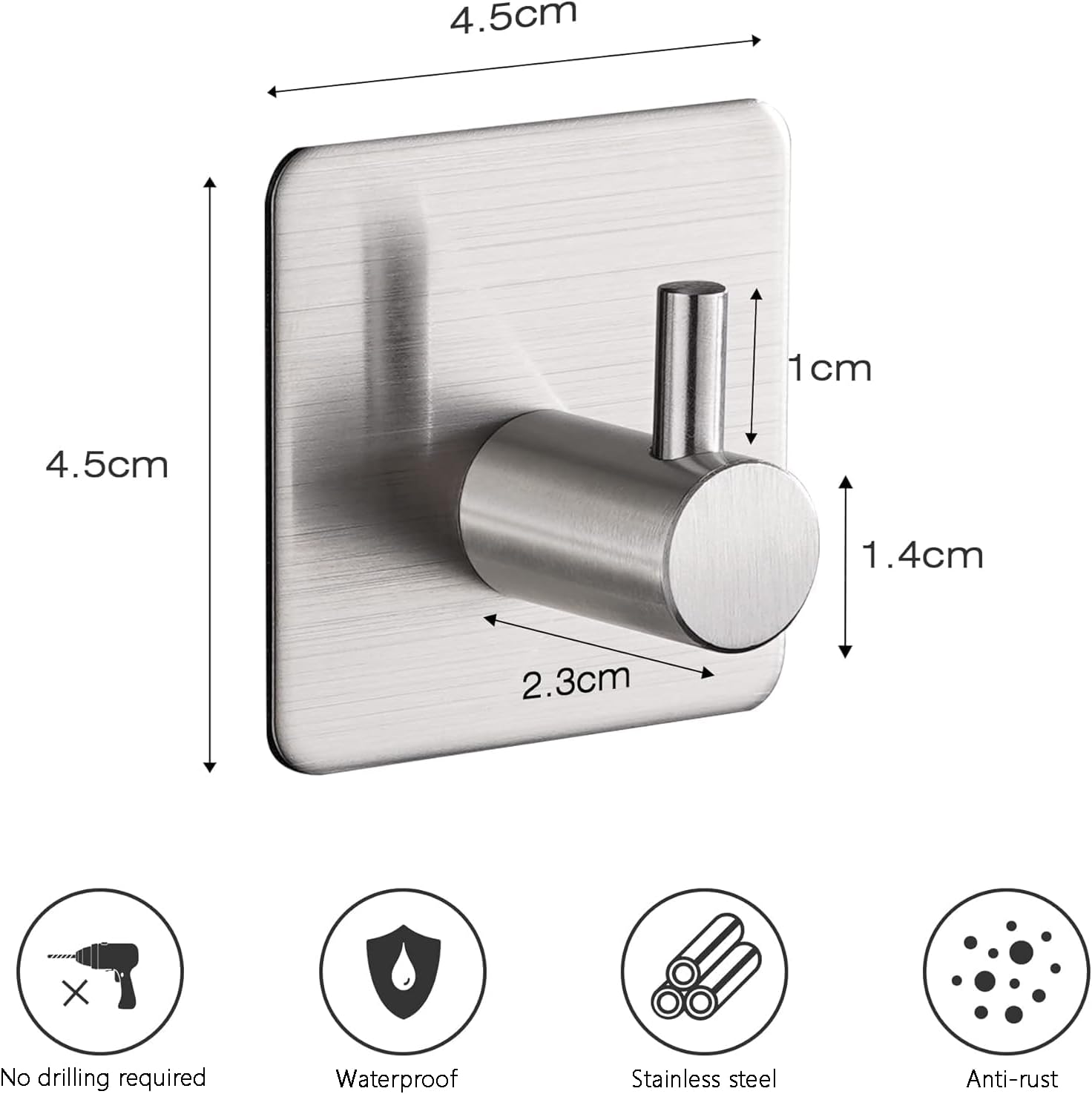 4 Pack of Self Adhesive Hooks, Max 8kg Load Sticky Hooks, Tea Towel Hooks, Versa...