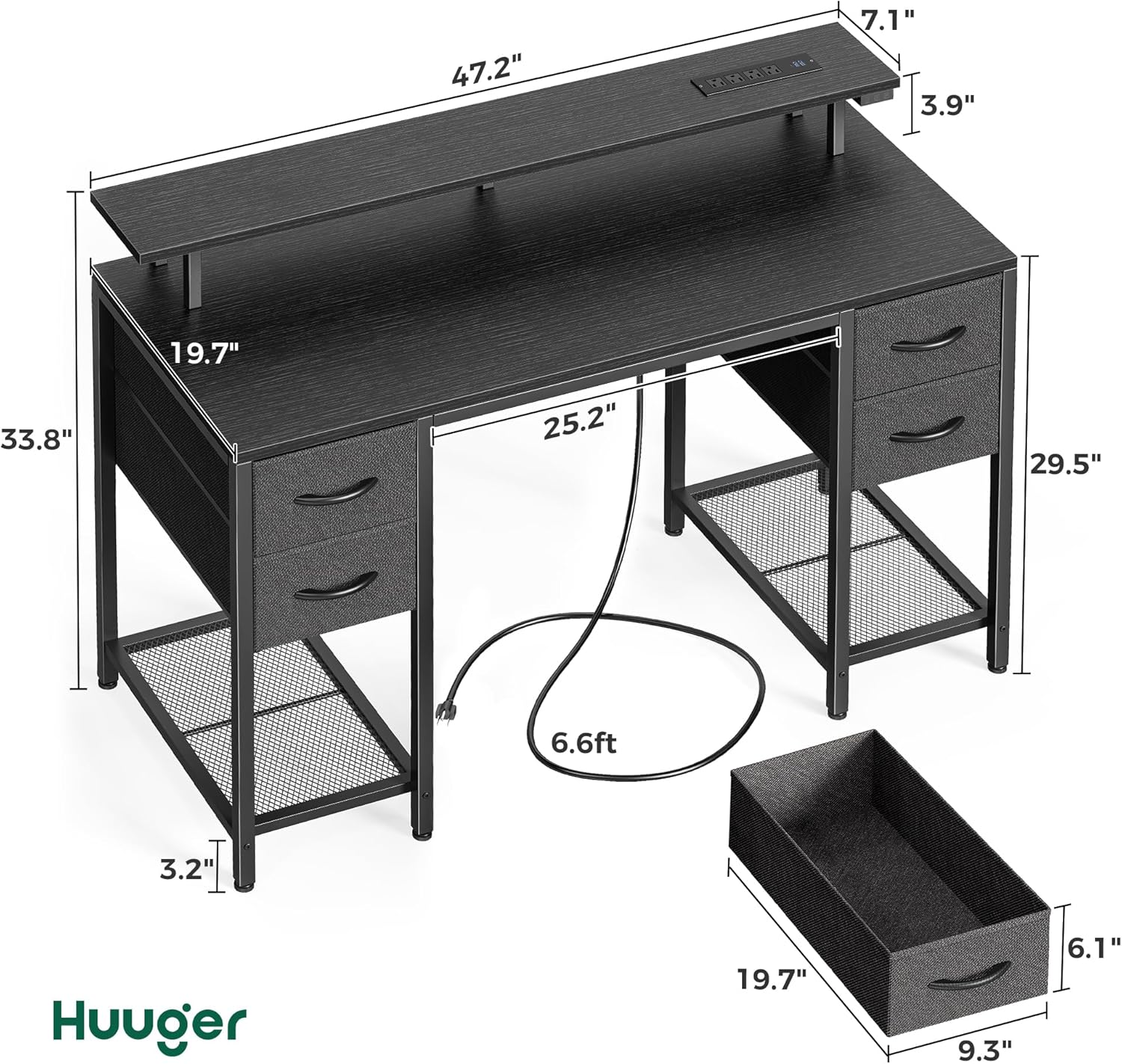 Huuger 47 inch Computer Desk with 4 Drawers, Gaming Desk with LED Lights & Power...