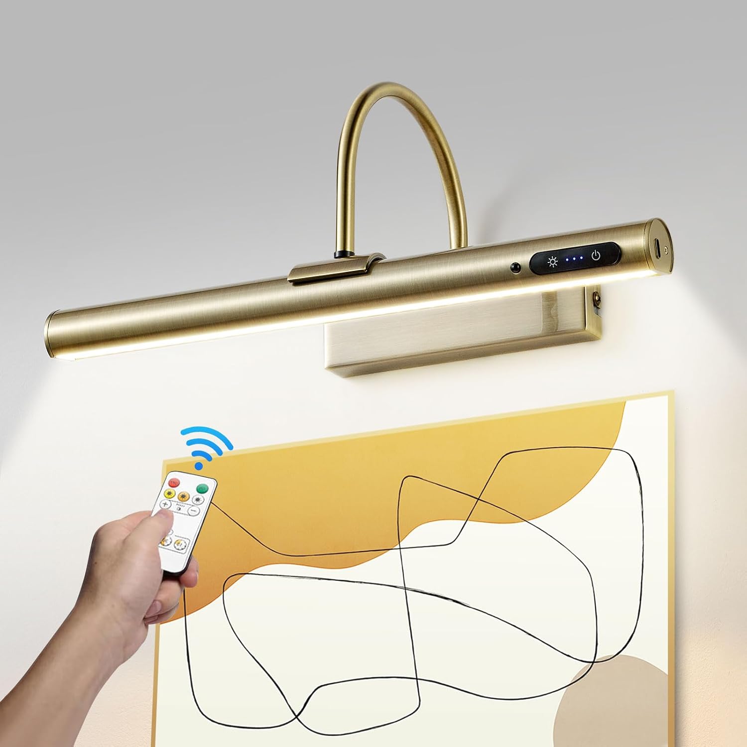 HARPER LIVING Picture Light for Wall Antique Brass, Rechargeable Picture Light w...