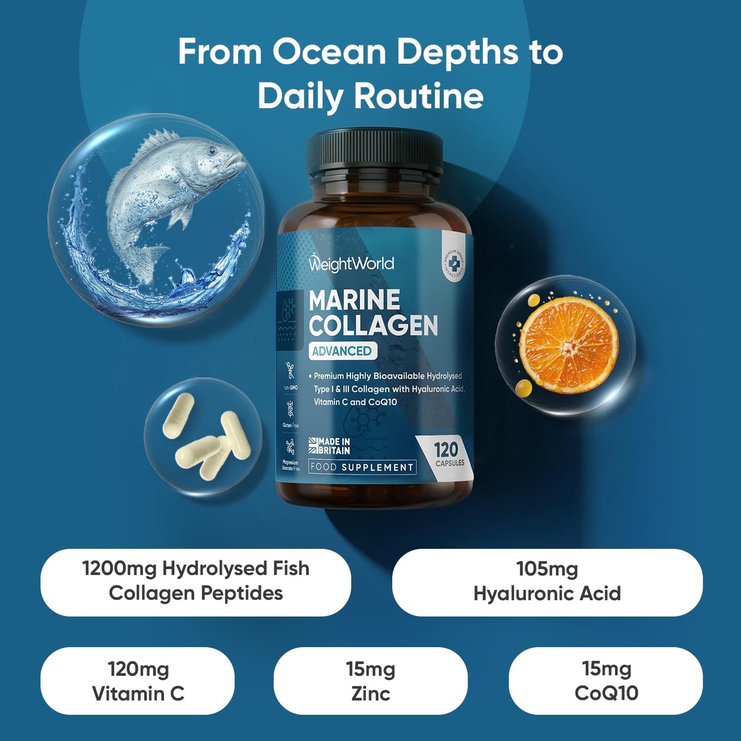 WeightWorld Marine Collagen Capsules 1455mg | 120 Capsules | Type 1 & 3 Collagen...