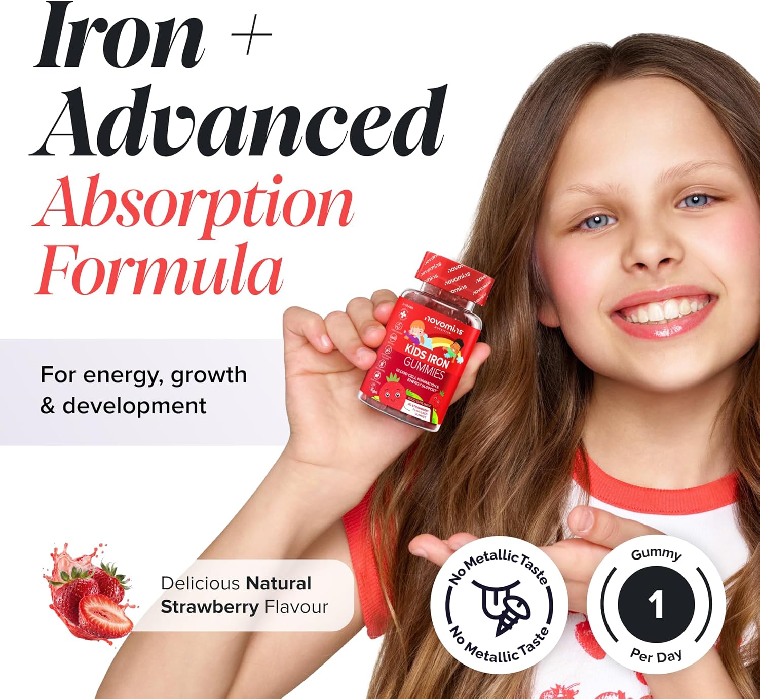 Kids Iron Gummies - Iron Supplements with Vitamin C - Energy & Immune System - I...