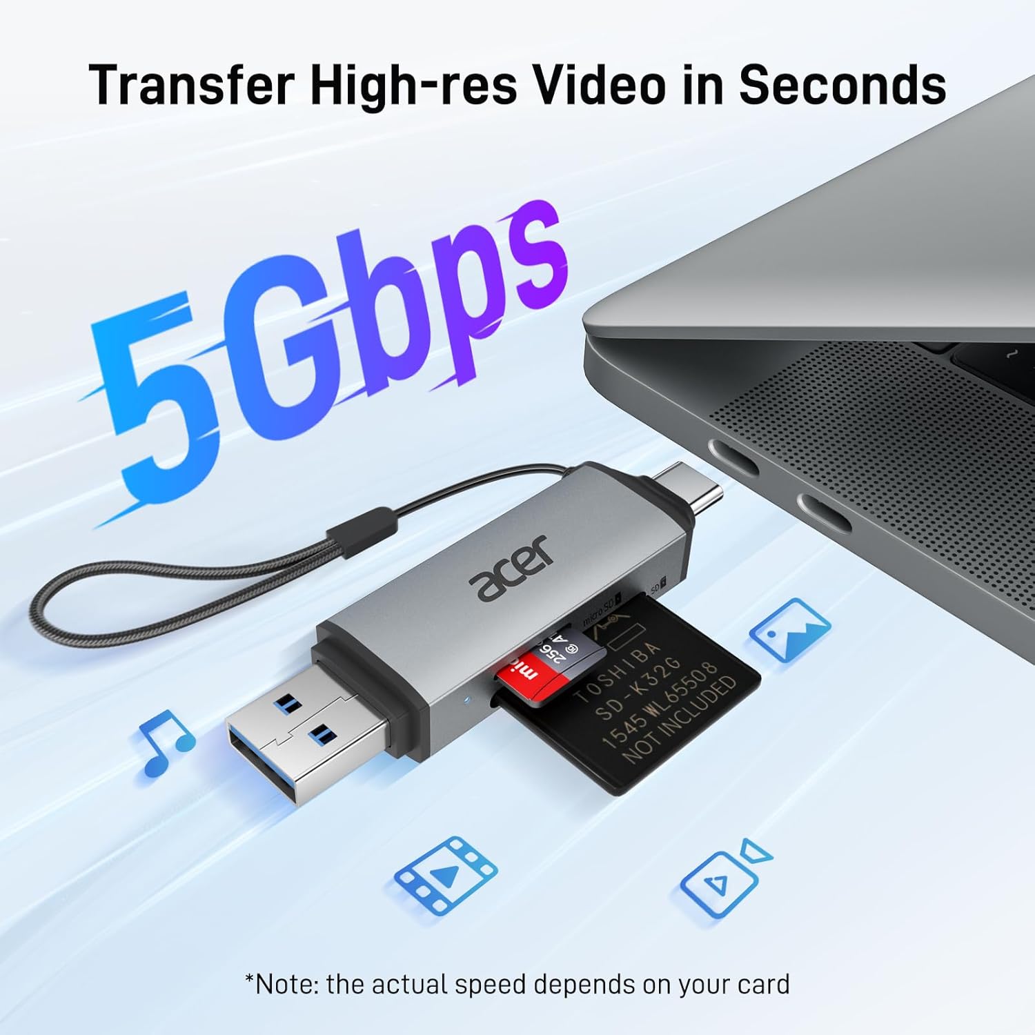 Acer SD Card Reader, USB C & USB 3.0 Memory Card Reader Adapter Supports SD/Micr...