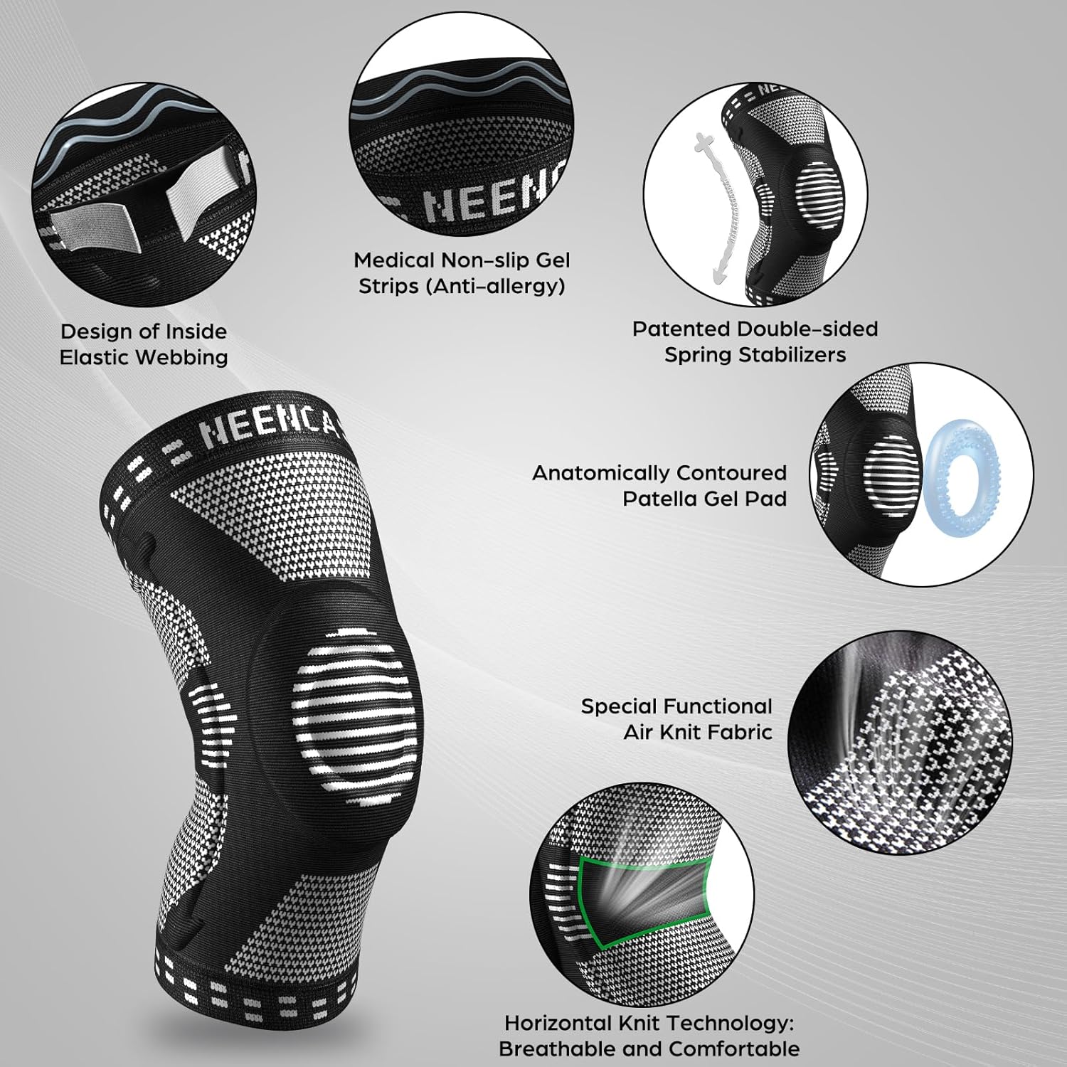 NEENCA Professional Knee Brace, Compression Knee Support with Patella Gel Pad &...