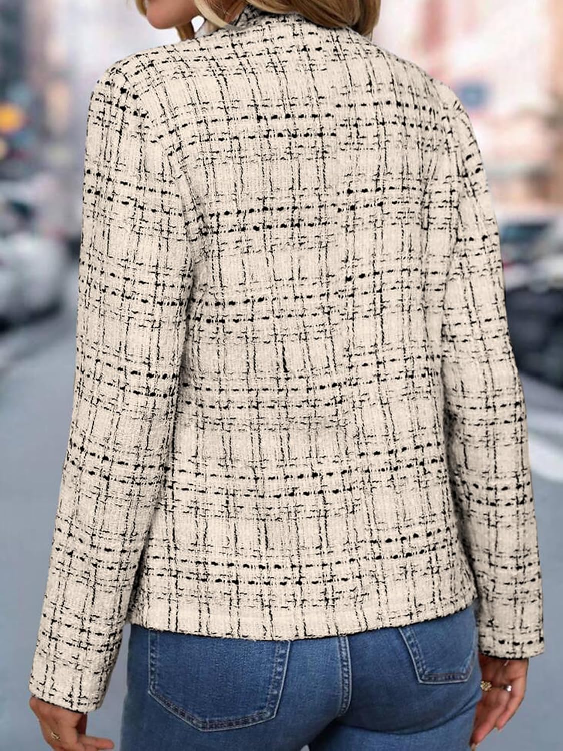 ELLEVEN Women's Tweed Blazer, Special Long Sleeve Jacket with Notch Collar, Inno...