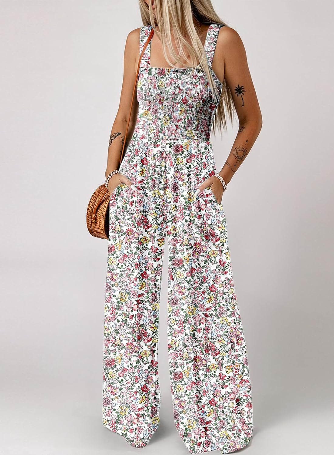Dokotoo Women's Casual Loose Overalls Jumpsuits One Piece Sleeveless Printed Wid...