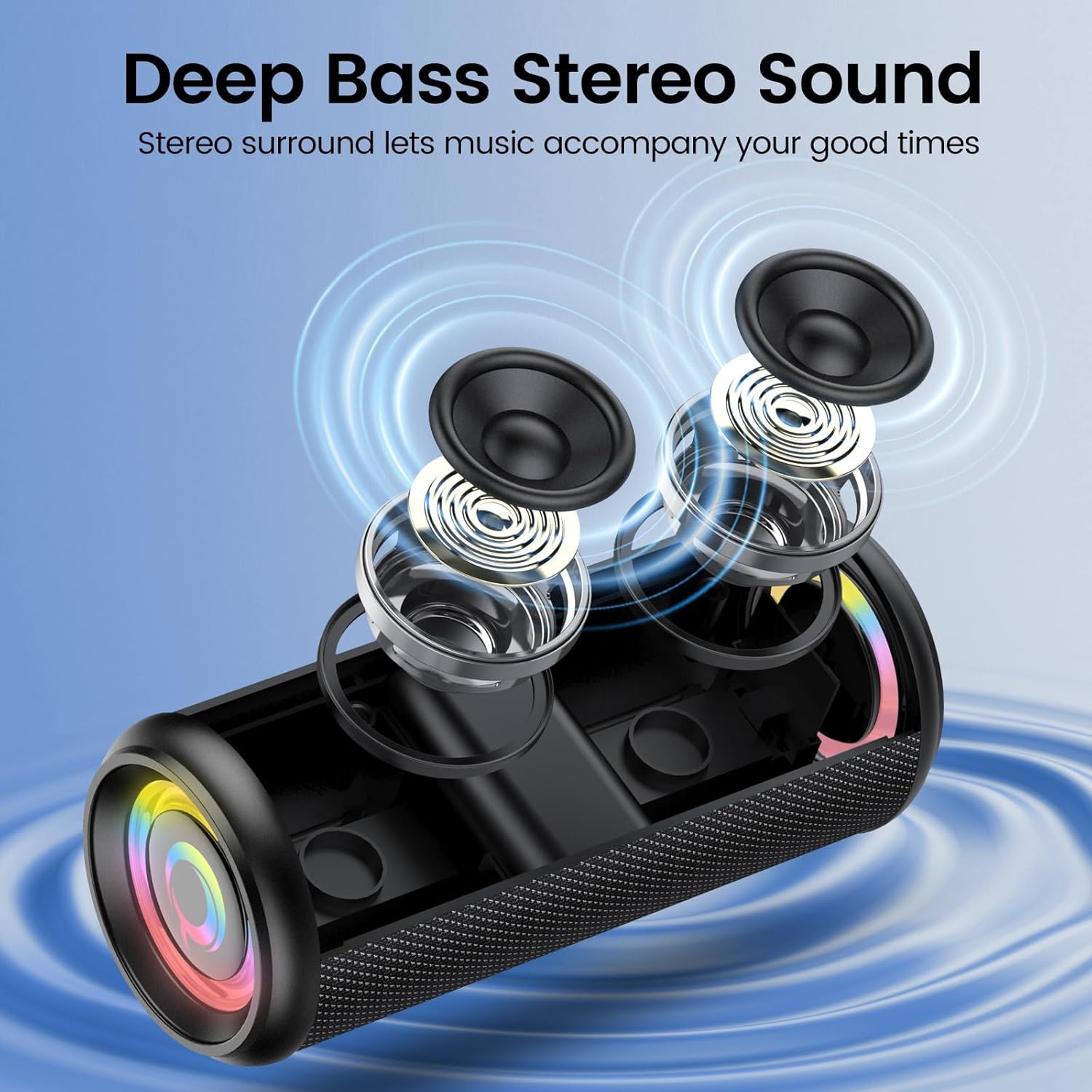 Portable Bluetooth Speaker with Loud Stereo Sound, 2026 Bluetooth 5.4 Speaker Wi...
