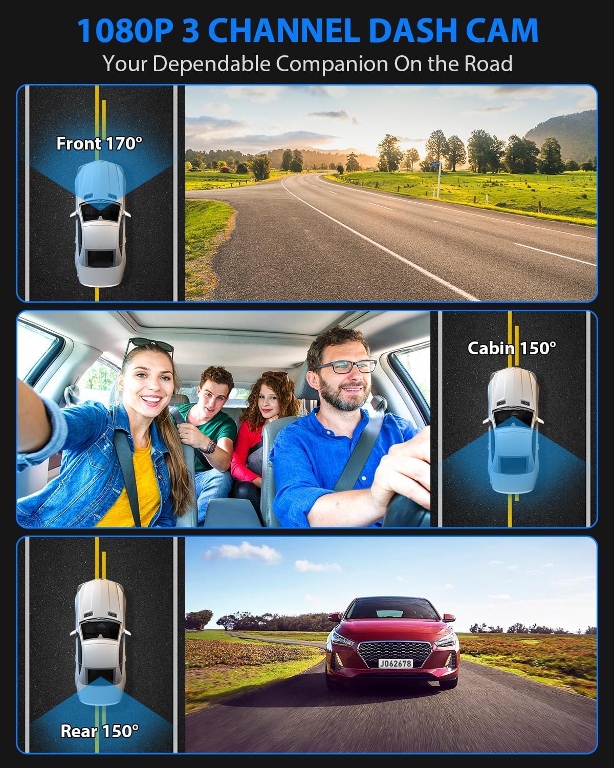 Dash Cam Front and Rear, 1080P Dash Camera for Car...