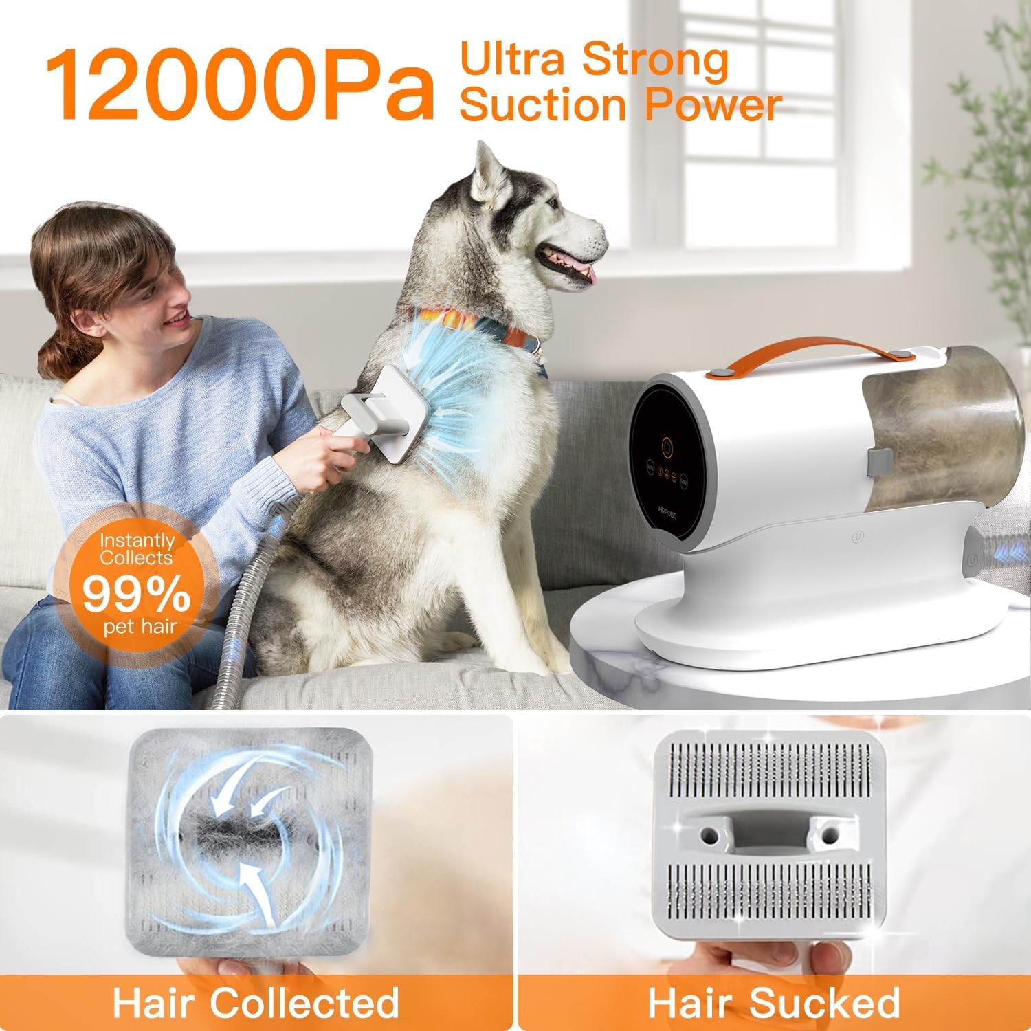 AIRROBO Dog Grooming Vacuum Kit,12000Pa Strong Pet...
