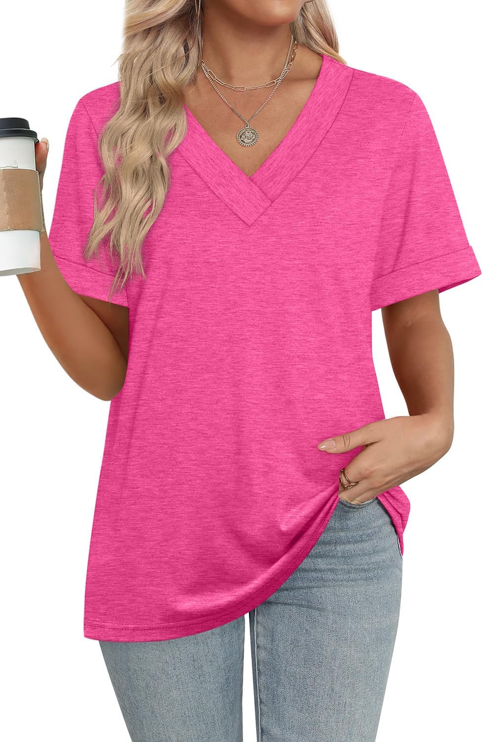 Trendy WIHOLL Womens Summer Tops, Stylish Short Sleeve Basic Casual T Shirts, Fa...