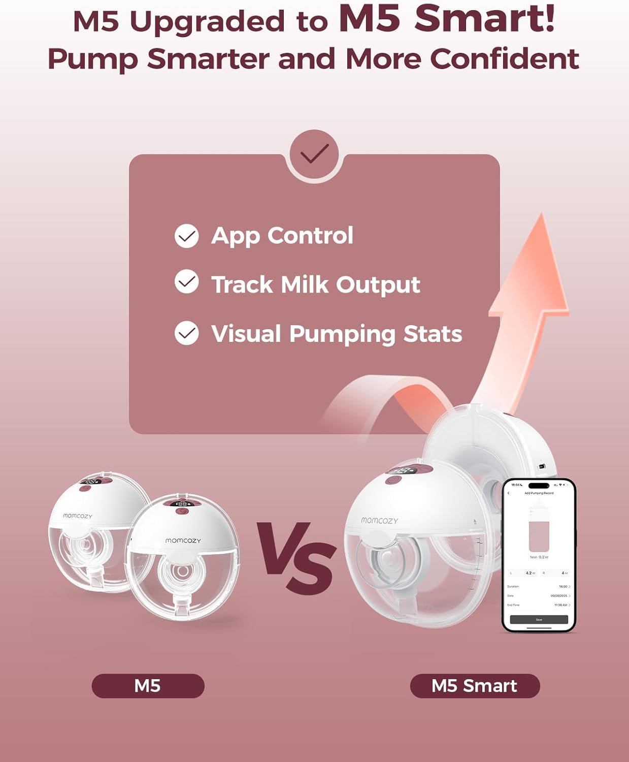 Momcozy M5 Smart Breast Pump, APP Controlled Wearable Hands‑Free Electric Pump,...