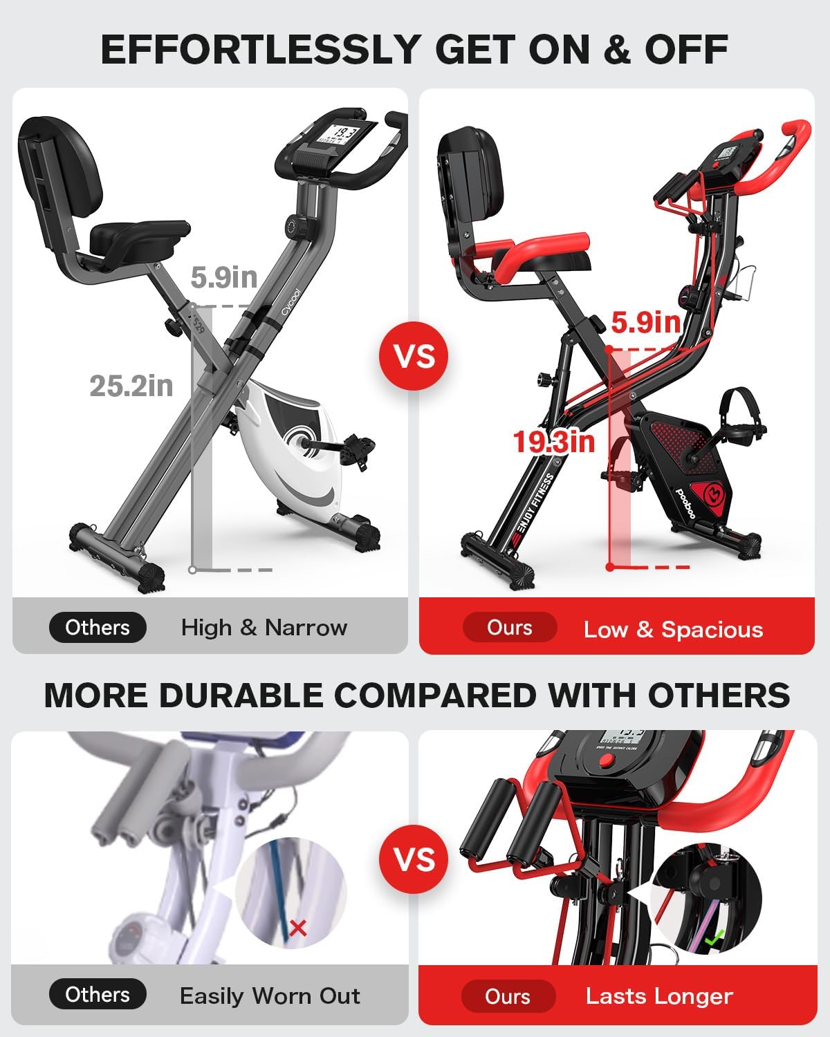 pooboo Folding Exercise Bike, Foldable Upright Stationary Bike, Indoor Cycling M...