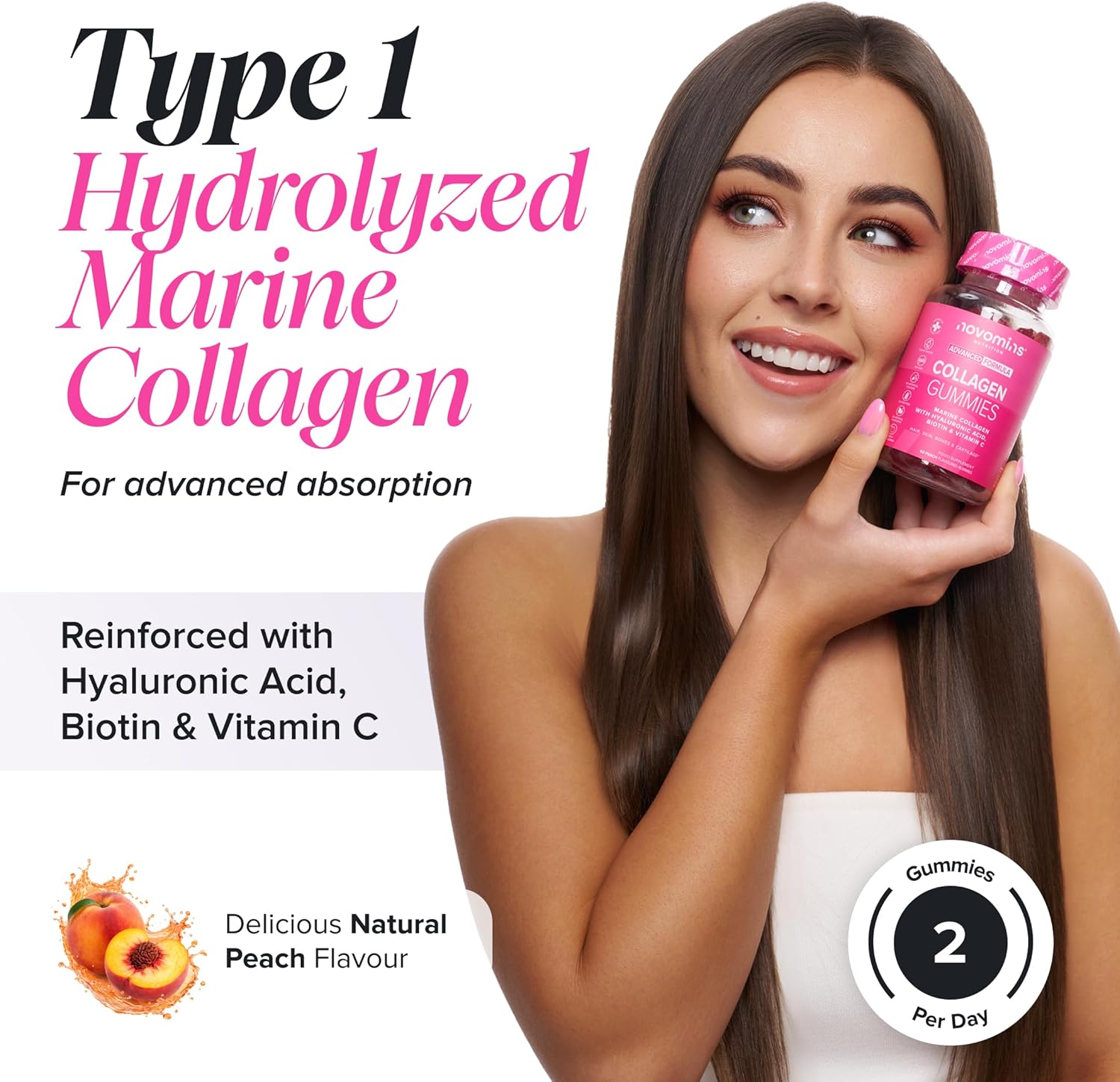 Collagen Gummies - Collagen Peptides with Hyaluronic Acid, Vitamin C & Biotin -...