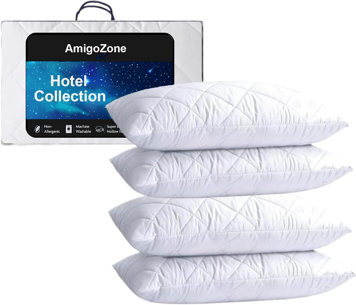 High-Quality Pillows 4 Pack, Luxurious Bounce Back Bed Pillows, Premium Hotel Qu...