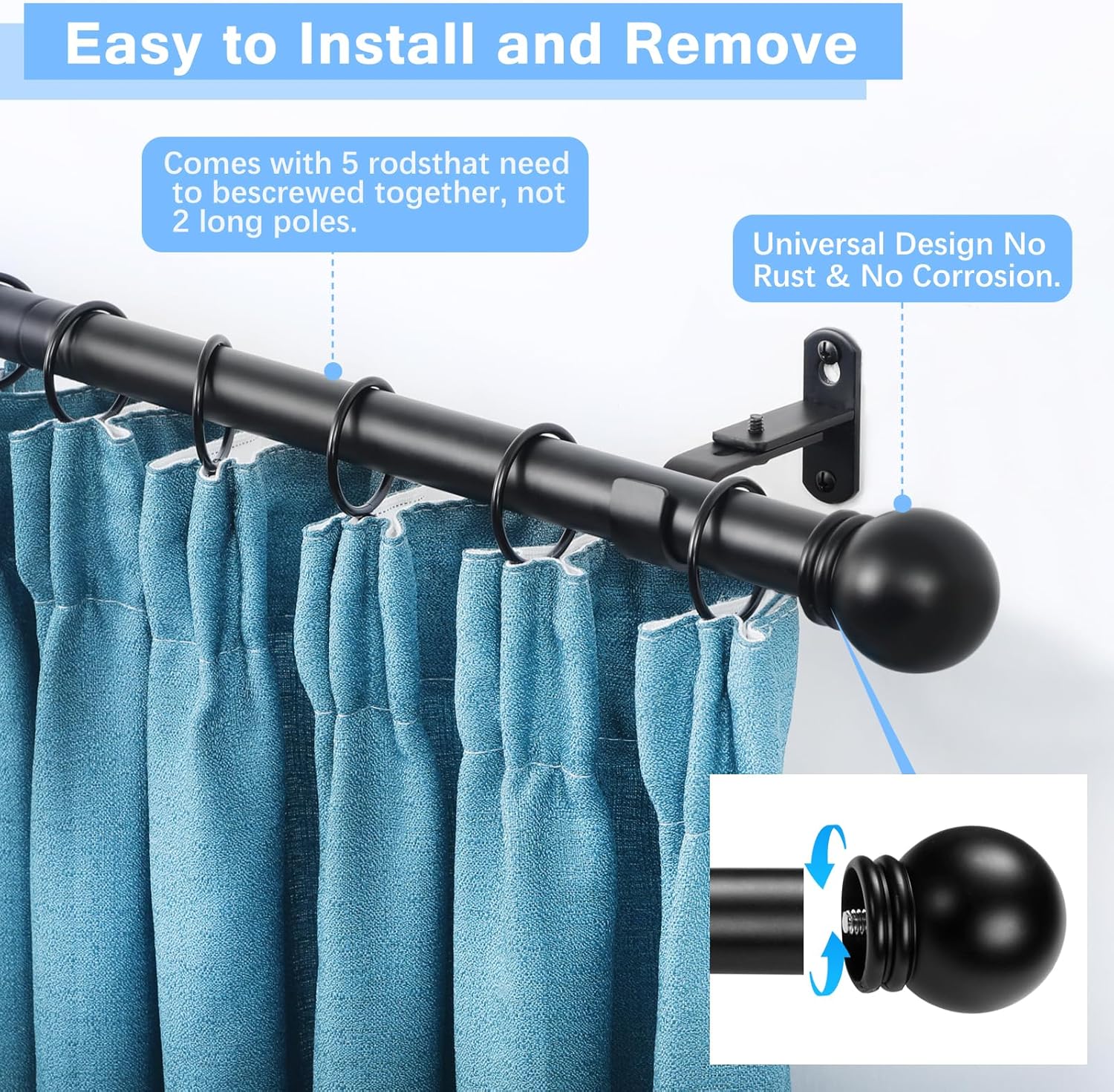 Innovative Curtain Rods, Adjustable 16 to 76 Inches Window Rods, Flexible Draper...