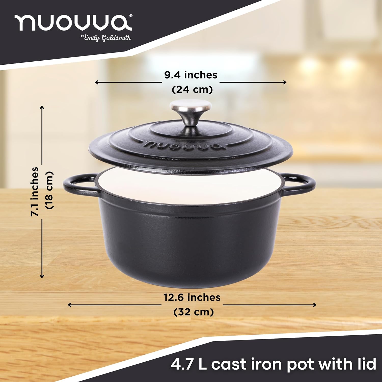 Nuovva Enamelled Cast Iron Dutch Oven Pot with Lid – 5 Quart Casserole Dish – Ce...