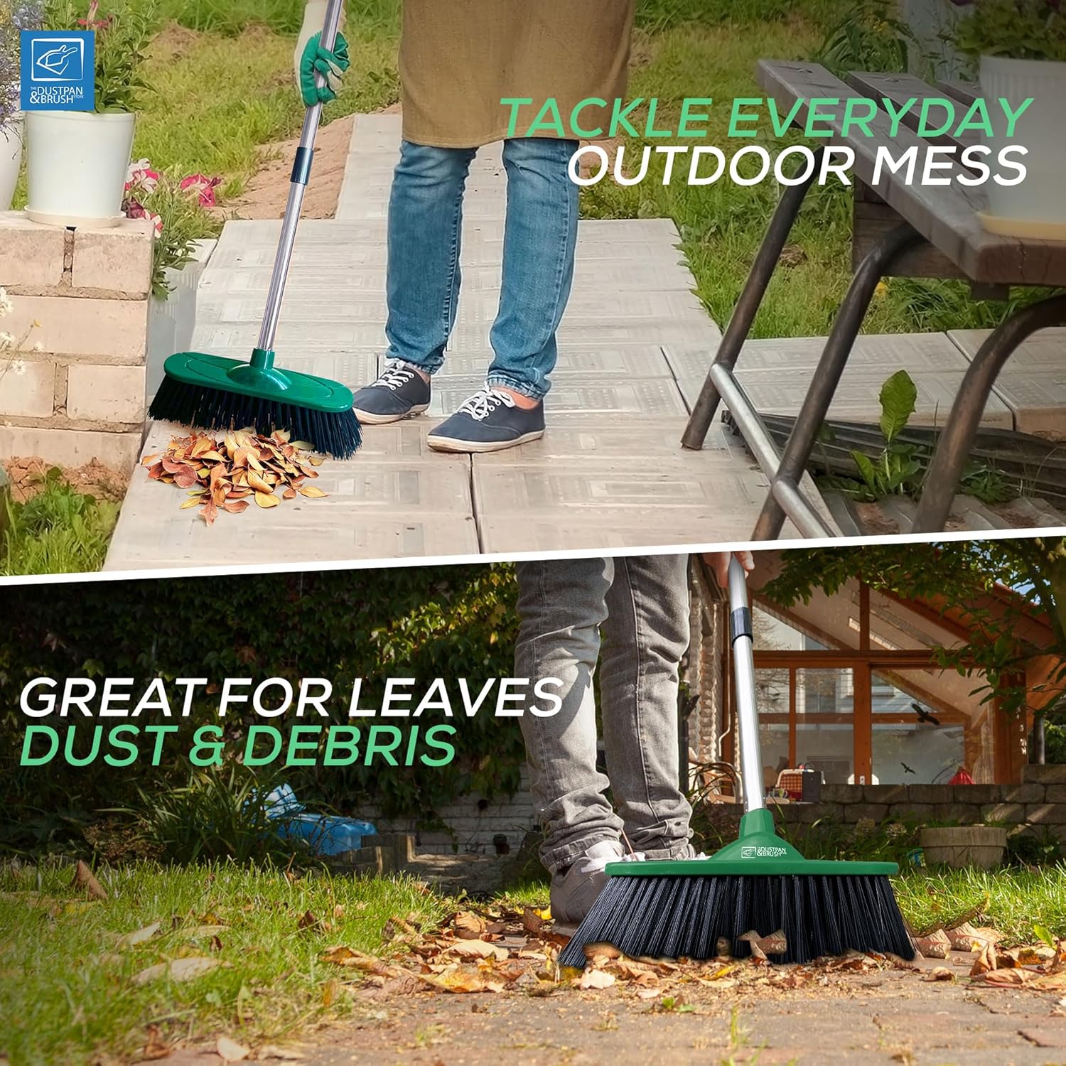 Yard Broom Outdoor Heavy Duty, 10” Garden Broom Synthetic Hard Bristle Brush Hea...