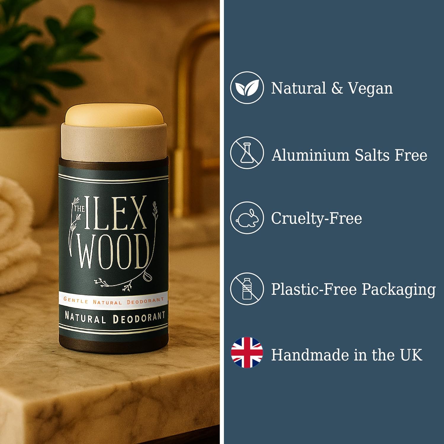Ilex Wood Natural Deodorant Stick, Eco-friendly Deodorant Handmade in UK, Innova...