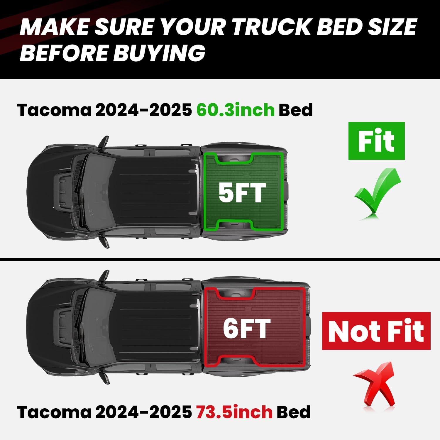 Premium LASFIT Bed Mat, Durable Truck Bed Liner for Toyota 2024-2026 Tacoma Vehi...