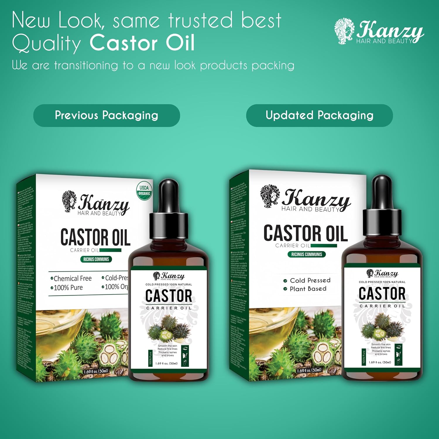 Kanzy Castor Oil for Eyelashes and Eyebrows 50ml Cold Pressed for Hair Growth 10...