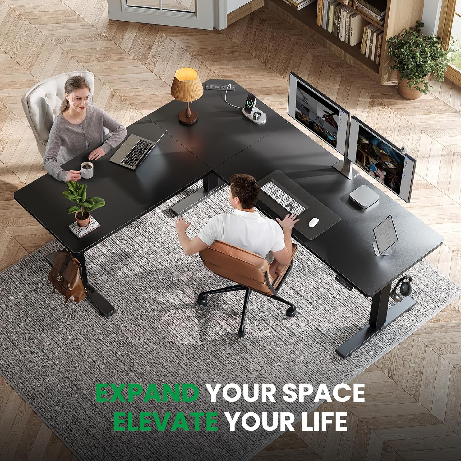 SIAGO L-Shaped Standing Desk, Special Adjustable Corner Standing Desk with Charg...