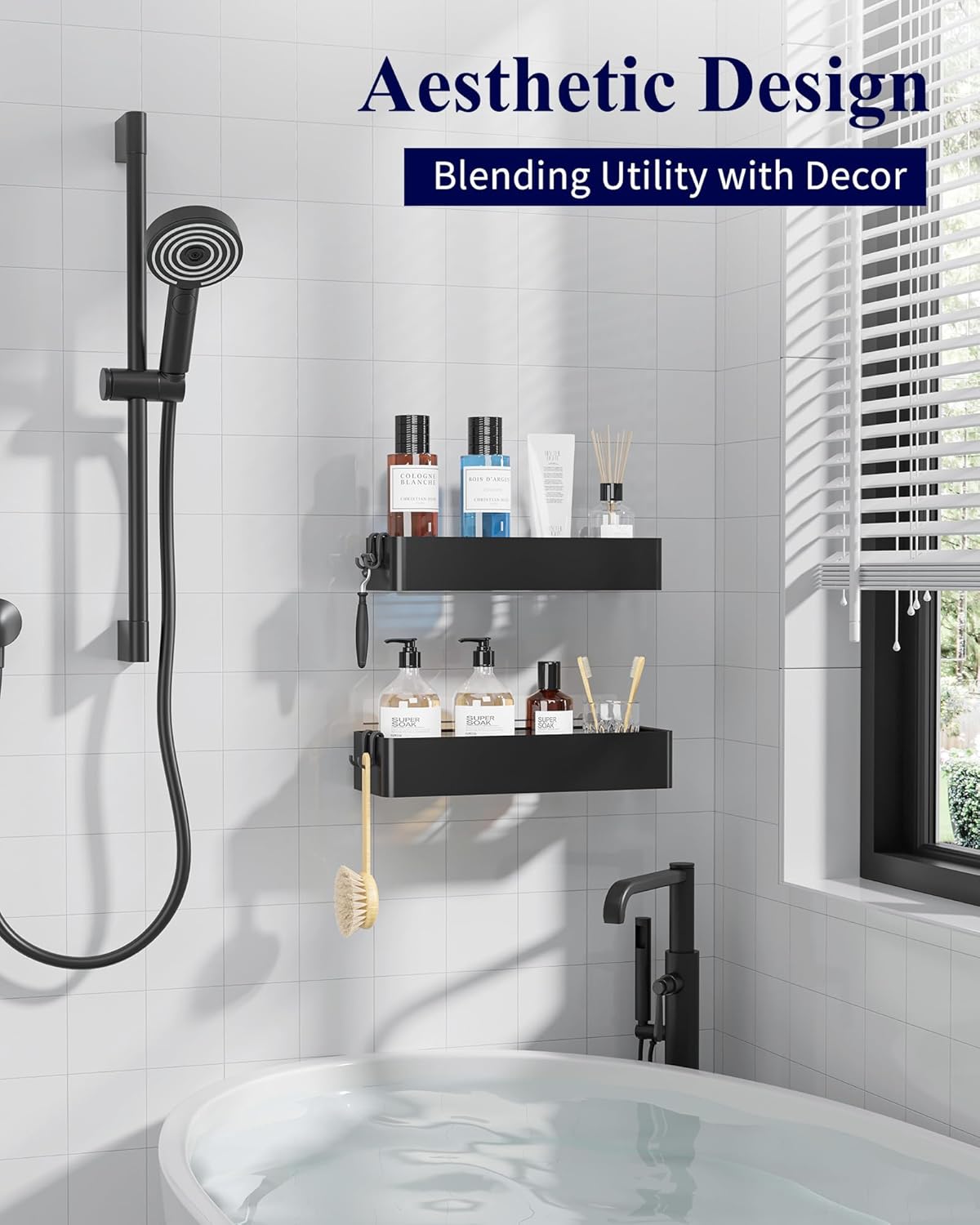 Kitsure 2 Pack Rustproof Shower Caddy - 2 Shelves, Drill-Free & Quick-Dry Shower...