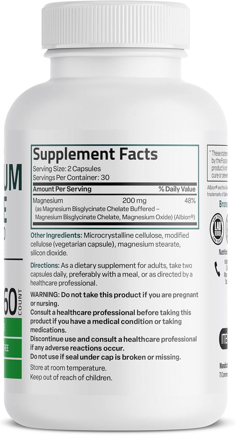 Bronson Magnesium Glycinate 200 MG per Serving Chelated for High Absorption, Gen...