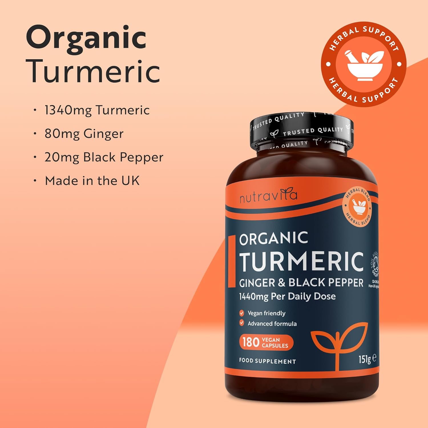 Nutravita Organic Turmeric 1440mg (High Strength) with Black Pepper & Ginger - 1...
