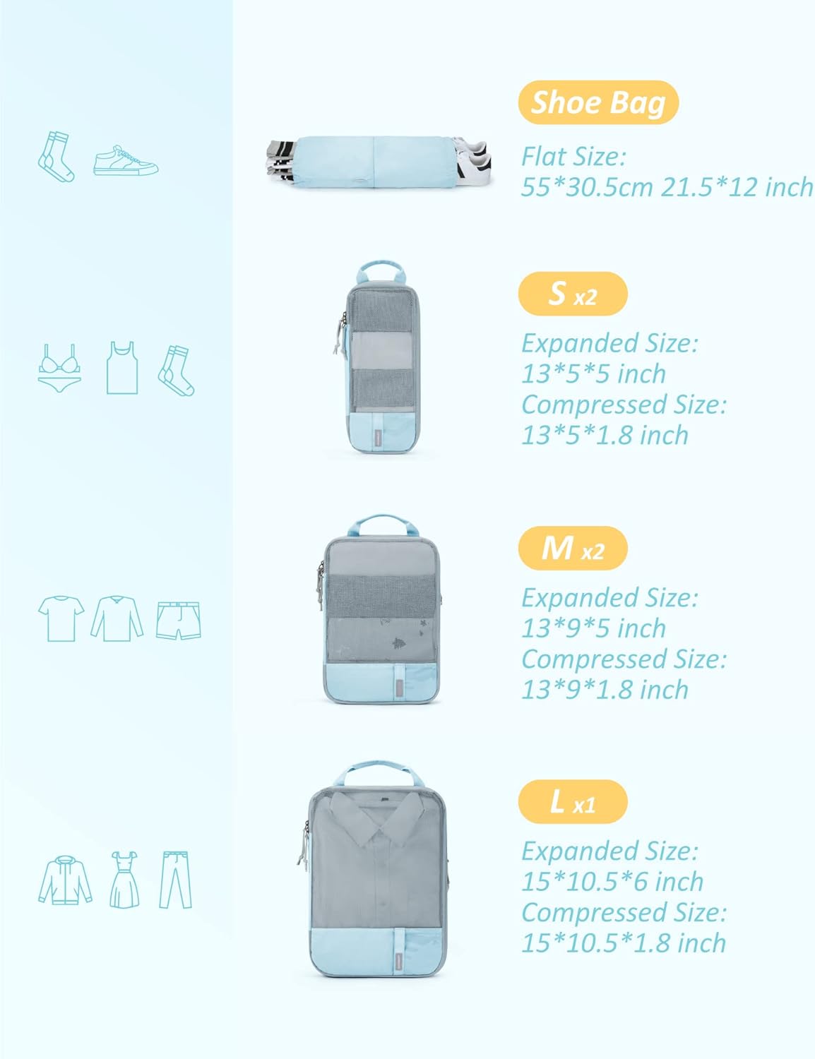 BAGSMART 6 Set /4 Set/2 Set Compression Packing Cubes for Travel, Lightweight Lu...