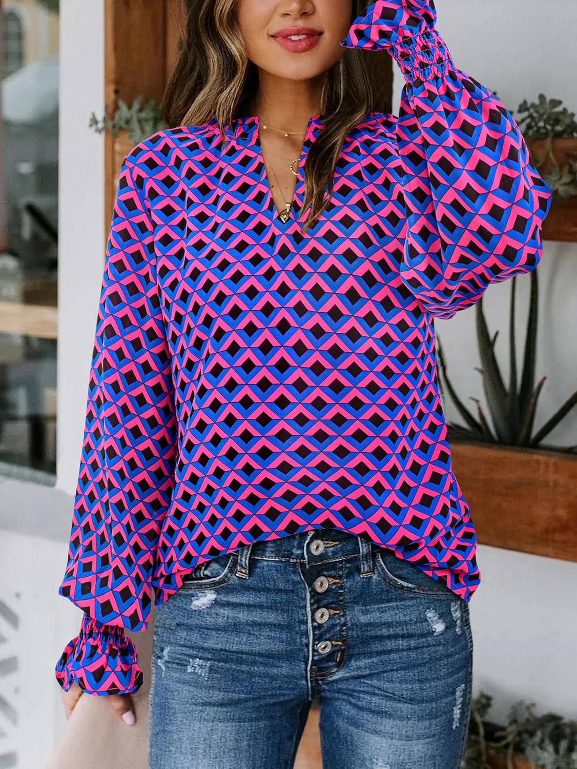 Stylish MASCOMODA Womens V Neck Tops, Elegant Floral Long Sleeve Blouse, Trendy...