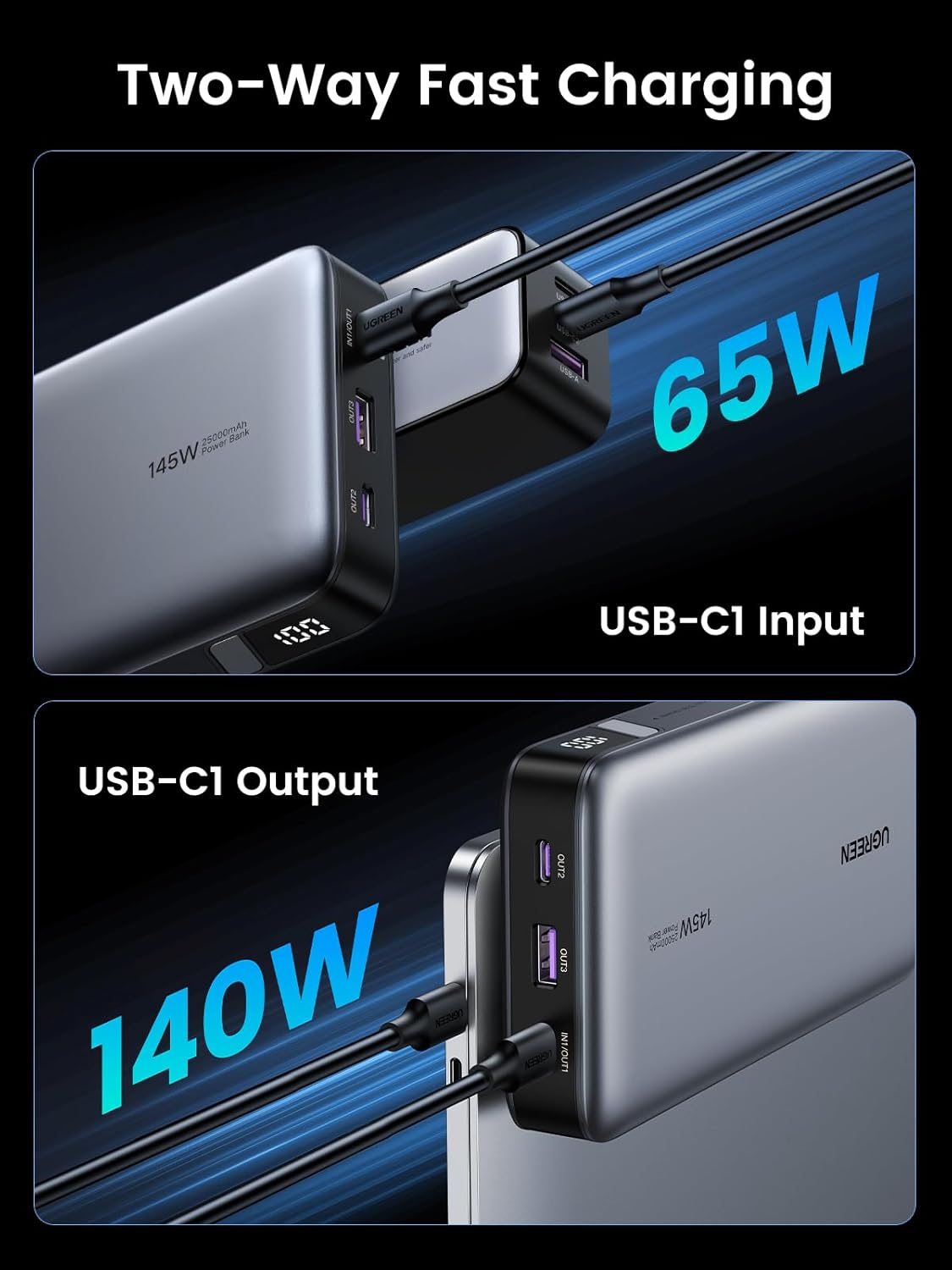 UGREEN Nexode 140W 25000mAh Laptop Power Bank Fast Charging Portable Charger wit...