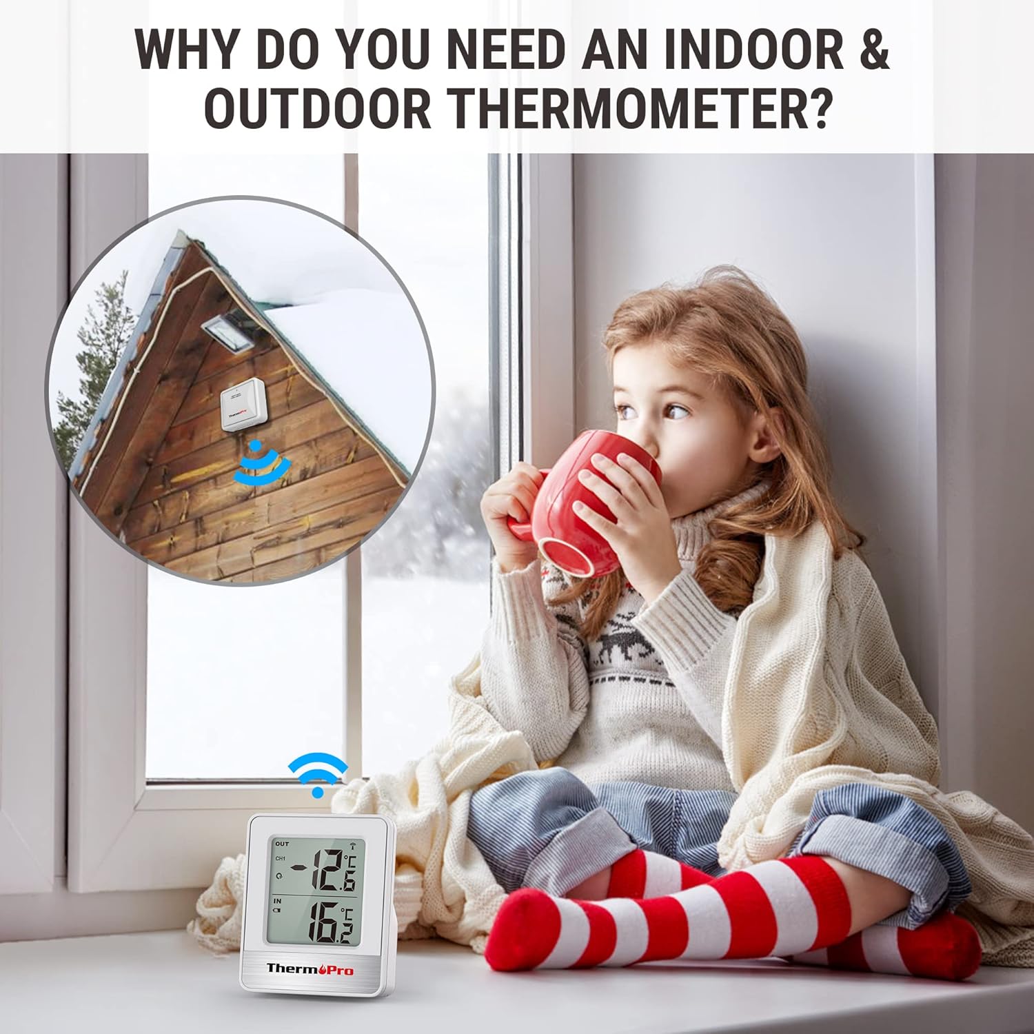 ThermoPro TP200C Indoor Outdoor Thermometer Wireless, Greenhouse Thermometer wit...