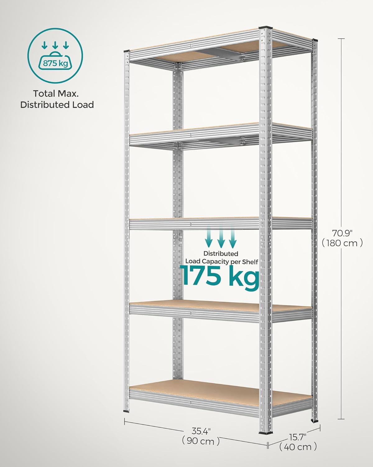 SONGMICS 5-Tier Heavy-Duty Shelving Units, Set of 2 Steel Shelving Units for Sto...