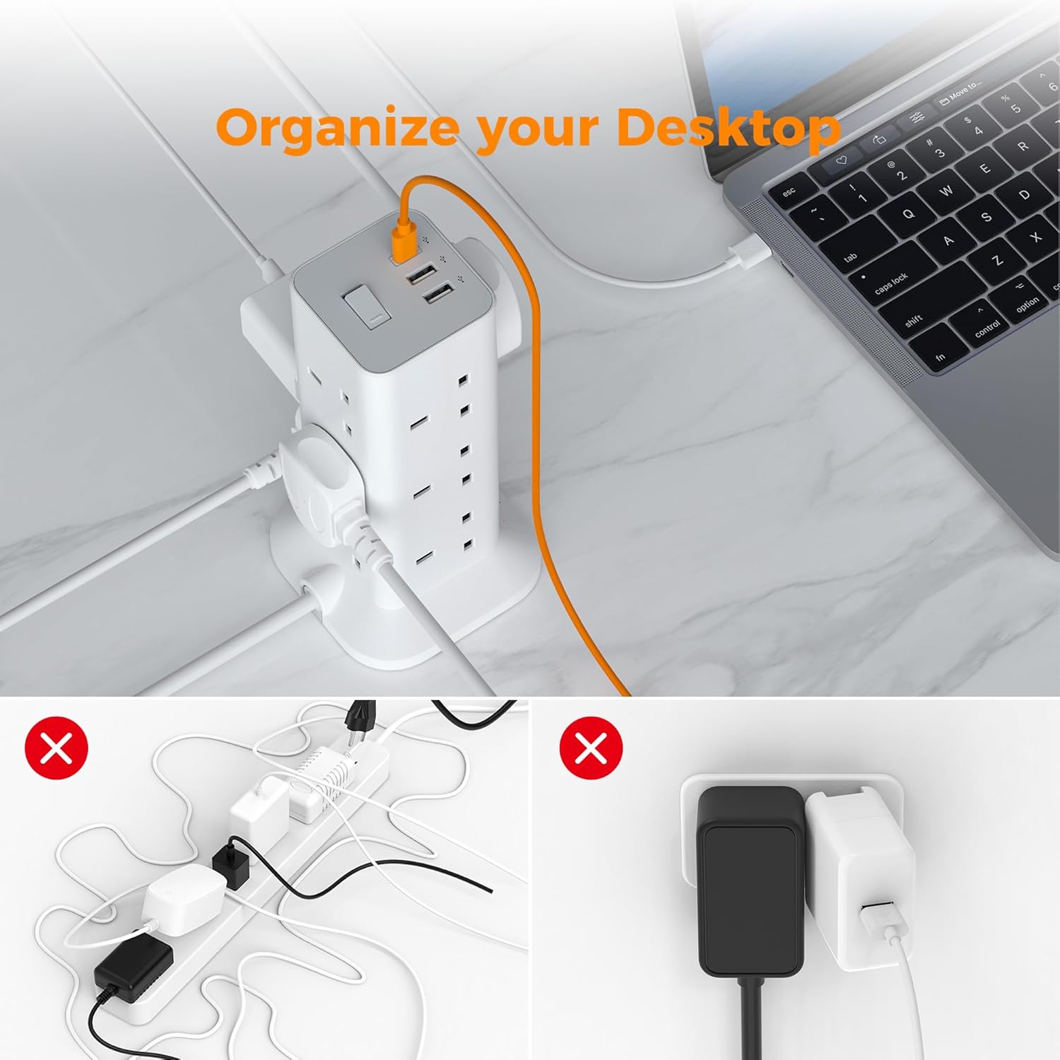 TESSAN Tower Extension Lead 5M with 3 USB Slots, 12 Way Multi Plug Extension Soc...