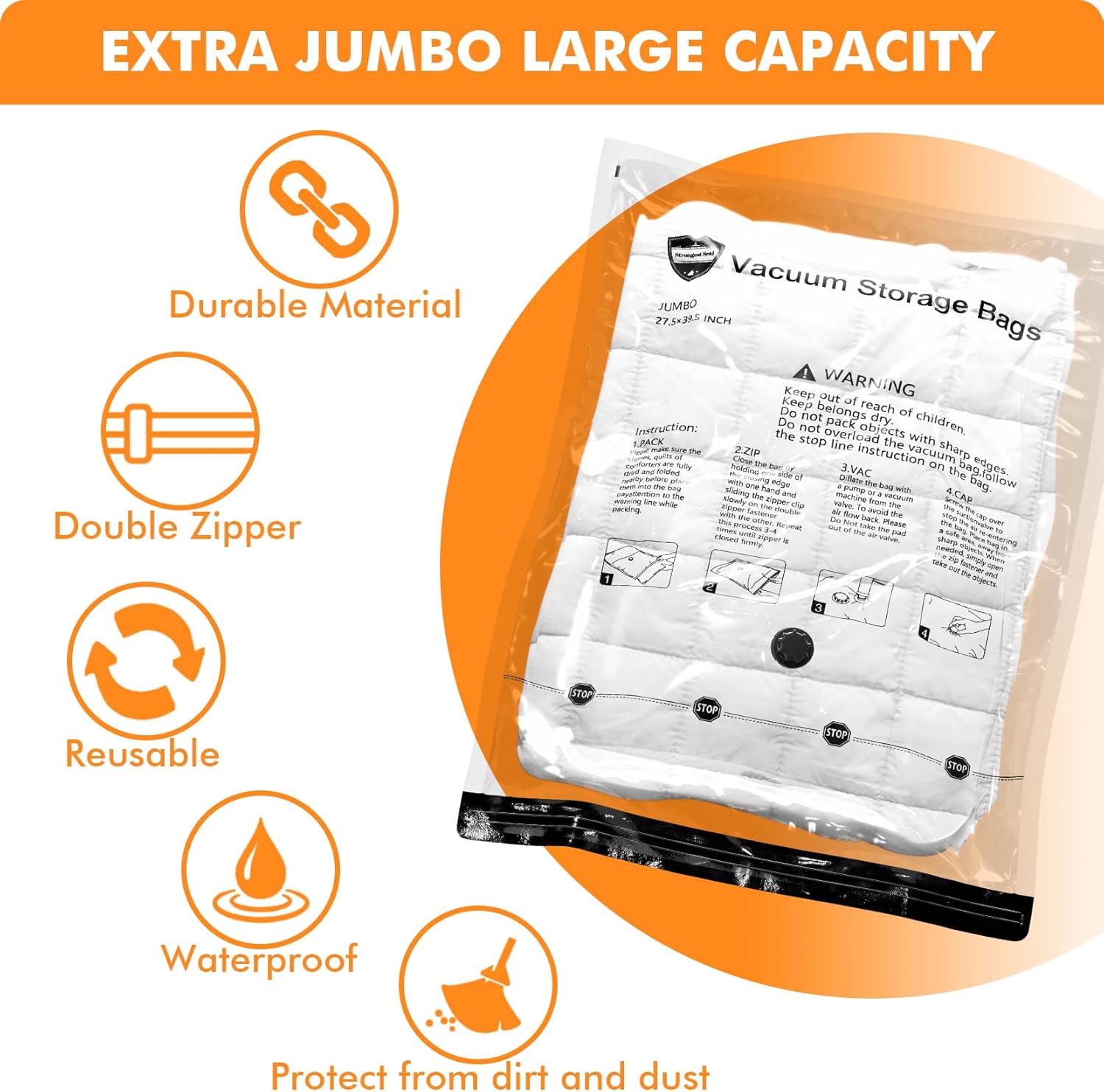 High-Quality Large Vacuum Storage Bags, Premium Space Saver Sealer Compression B...